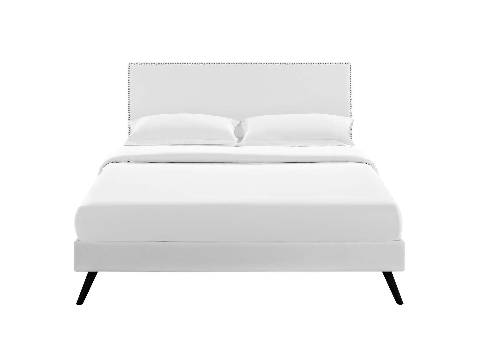 White Macie Platform King Bed - Vinyl with Round Splayed Legs,Modway