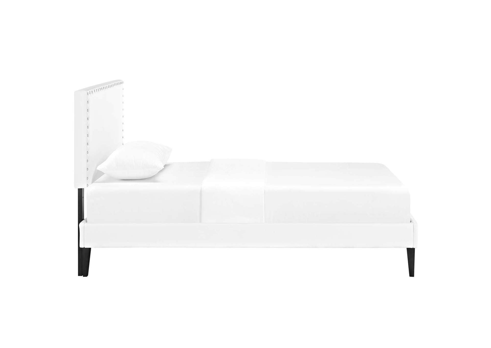 White Macie Platform Twin Bed - Vinyl with Squared Tapered Legs,Modway