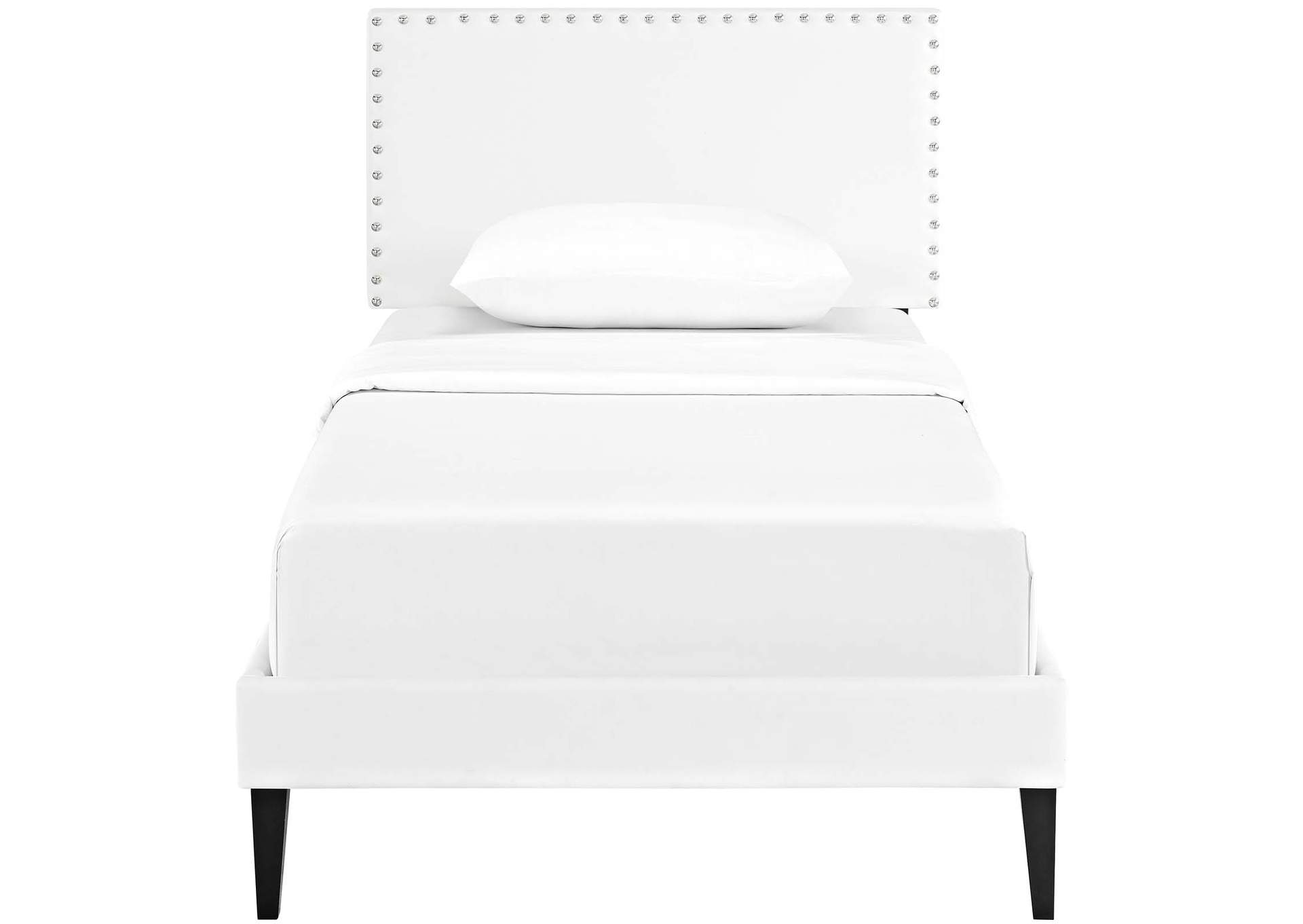 White Macie Platform Twin Bed - Vinyl with Squared Tapered Legs,Modway