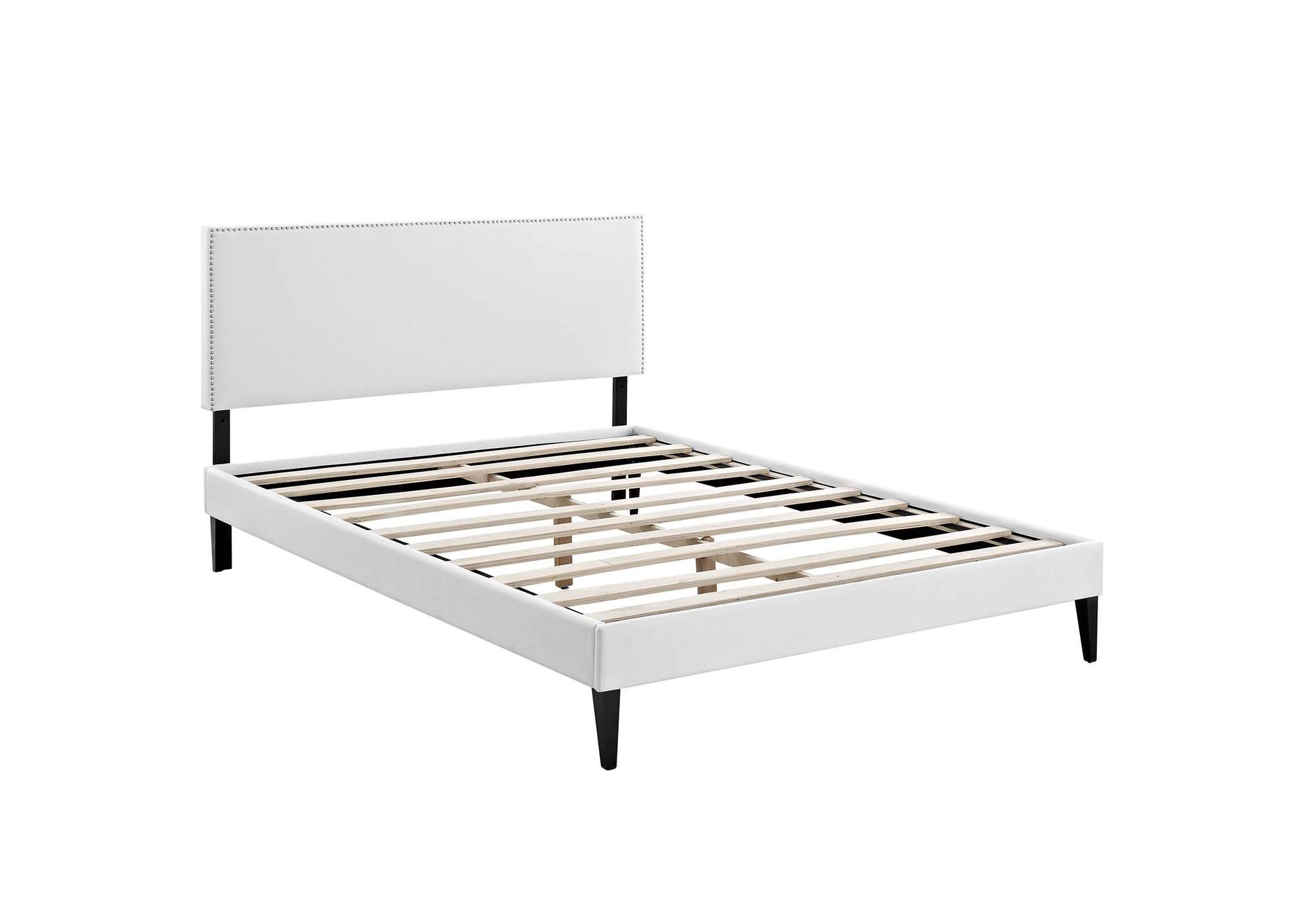 White Macie Platform Queen Bed - Vinyl with Squared Tapered Legs,Modway