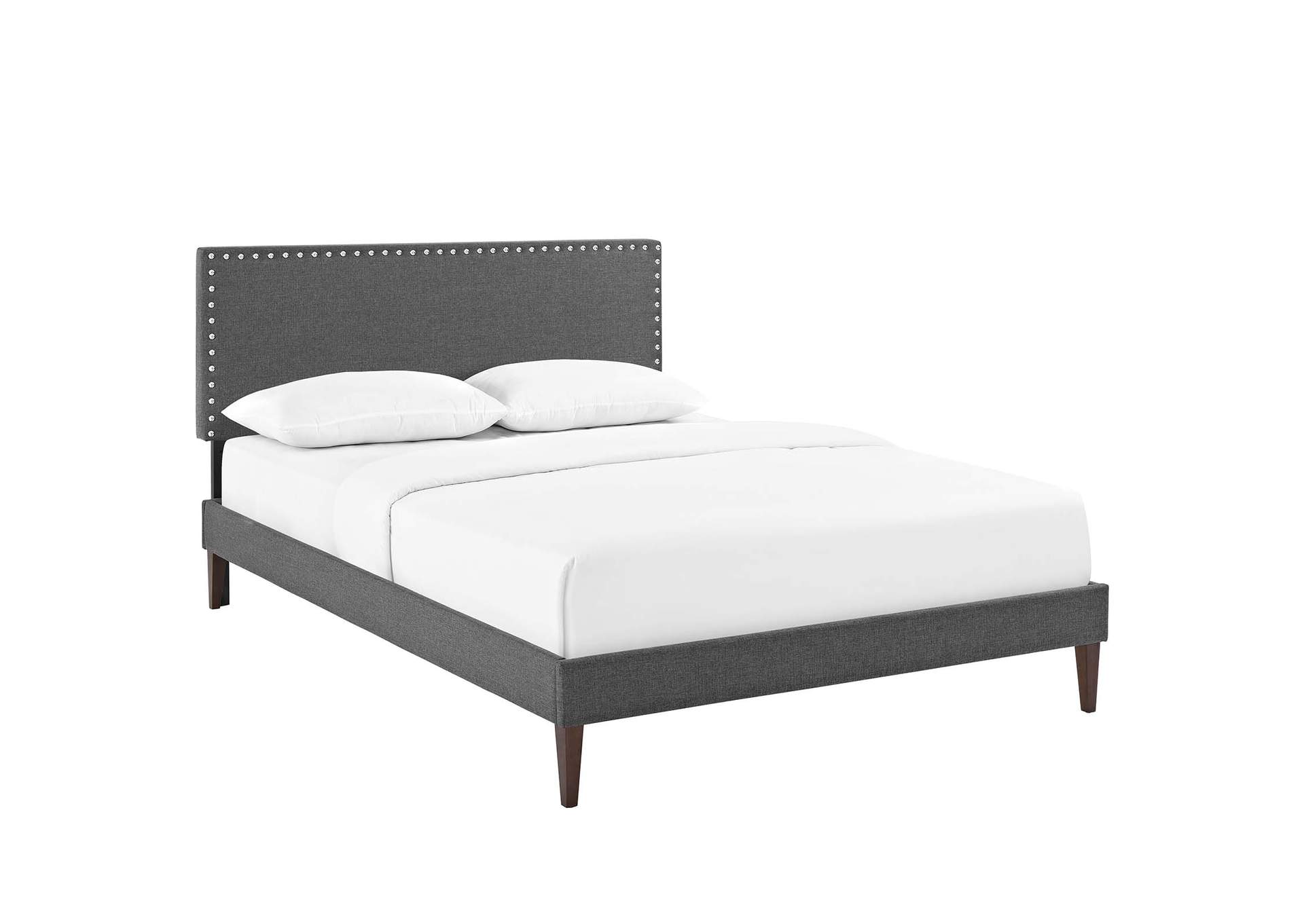 Gray Macie Platform Queen Bed - Fabric with Squared Tapered Legs,Modway