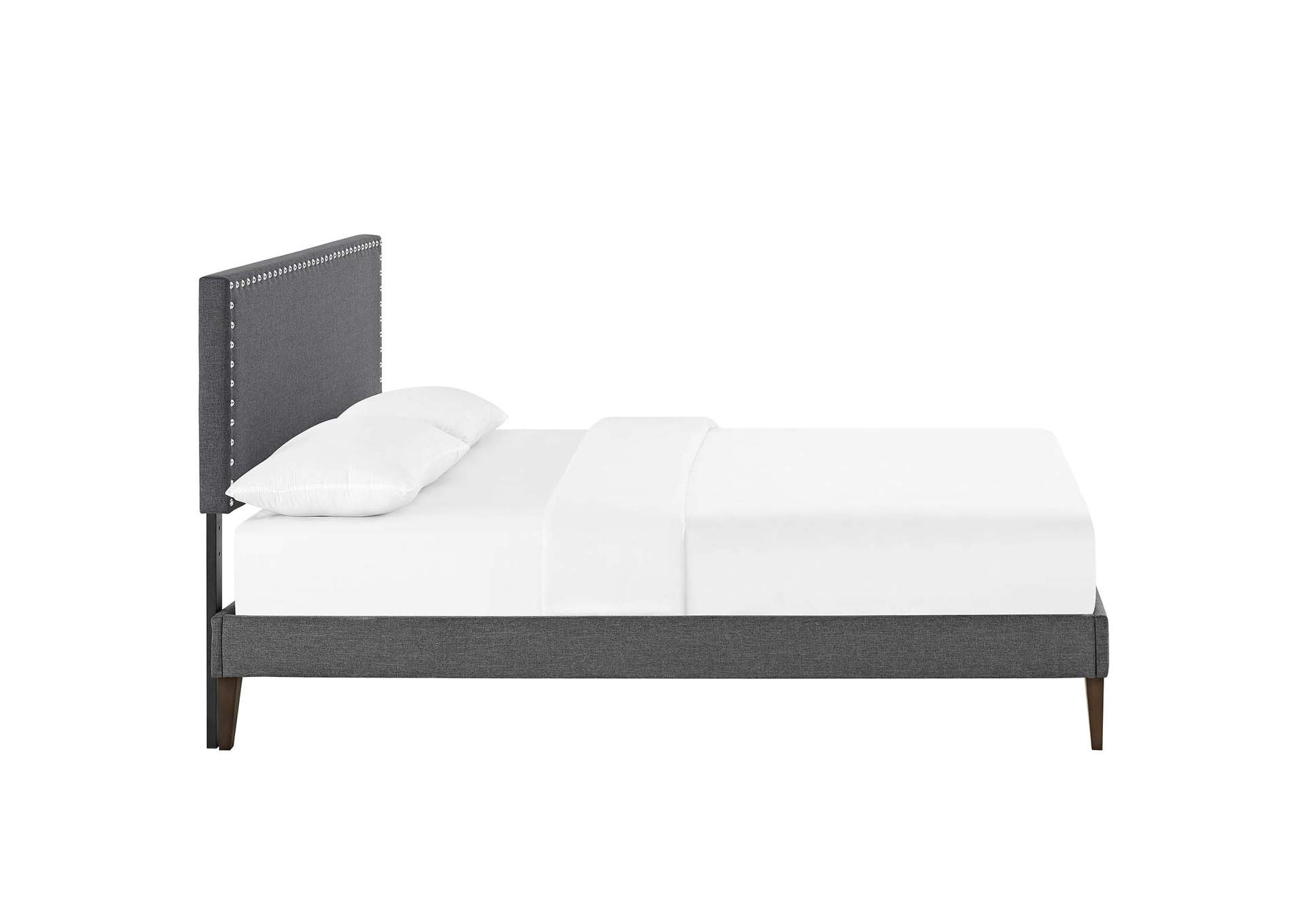 Gray Macie Platform Queen Bed - Fabric with Squared Tapered Legs,Modway