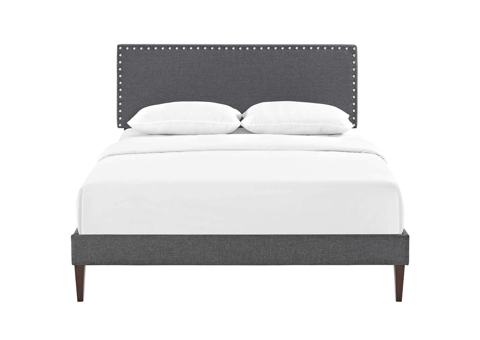 Gray Macie Platform Queen Bed - Fabric with Squared Tapered Legs,Modway