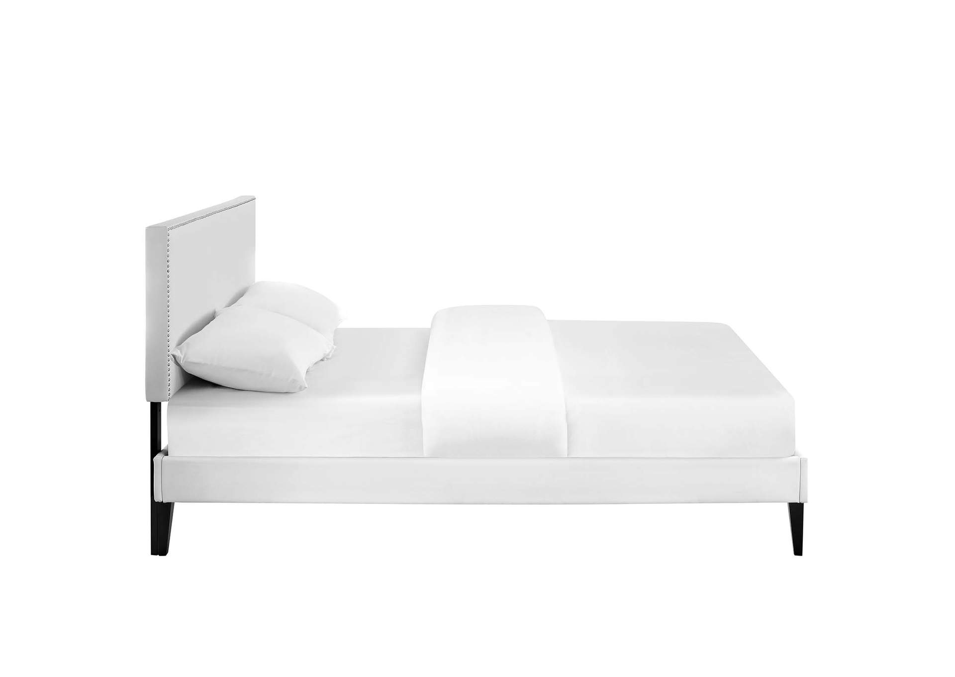 White Macie Platform King Bed - Vinyl with Squared Tapered Legs,Modway