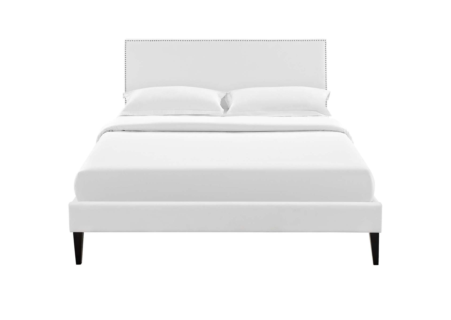 White Macie Platform King Bed - Vinyl with Squared Tapered Legs,Modway