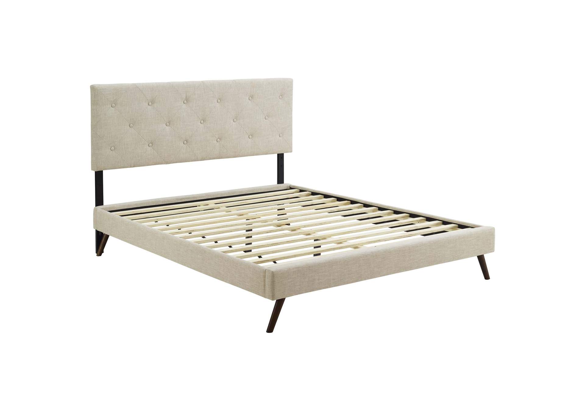 Beige Tarah Platform Queen Bed - Fabric with Round Splayed Legs,Modway