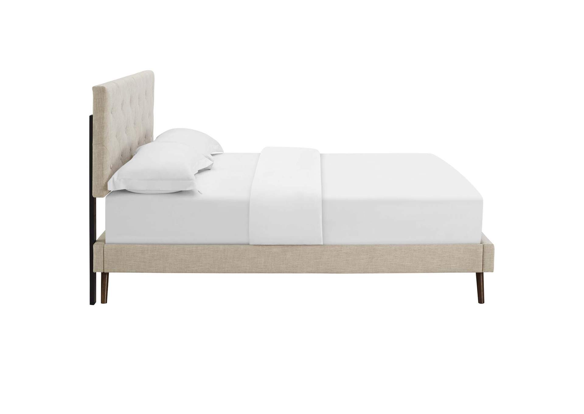 Beige Tarah Platform Queen Bed - Fabric with Round Splayed Legs,Modway