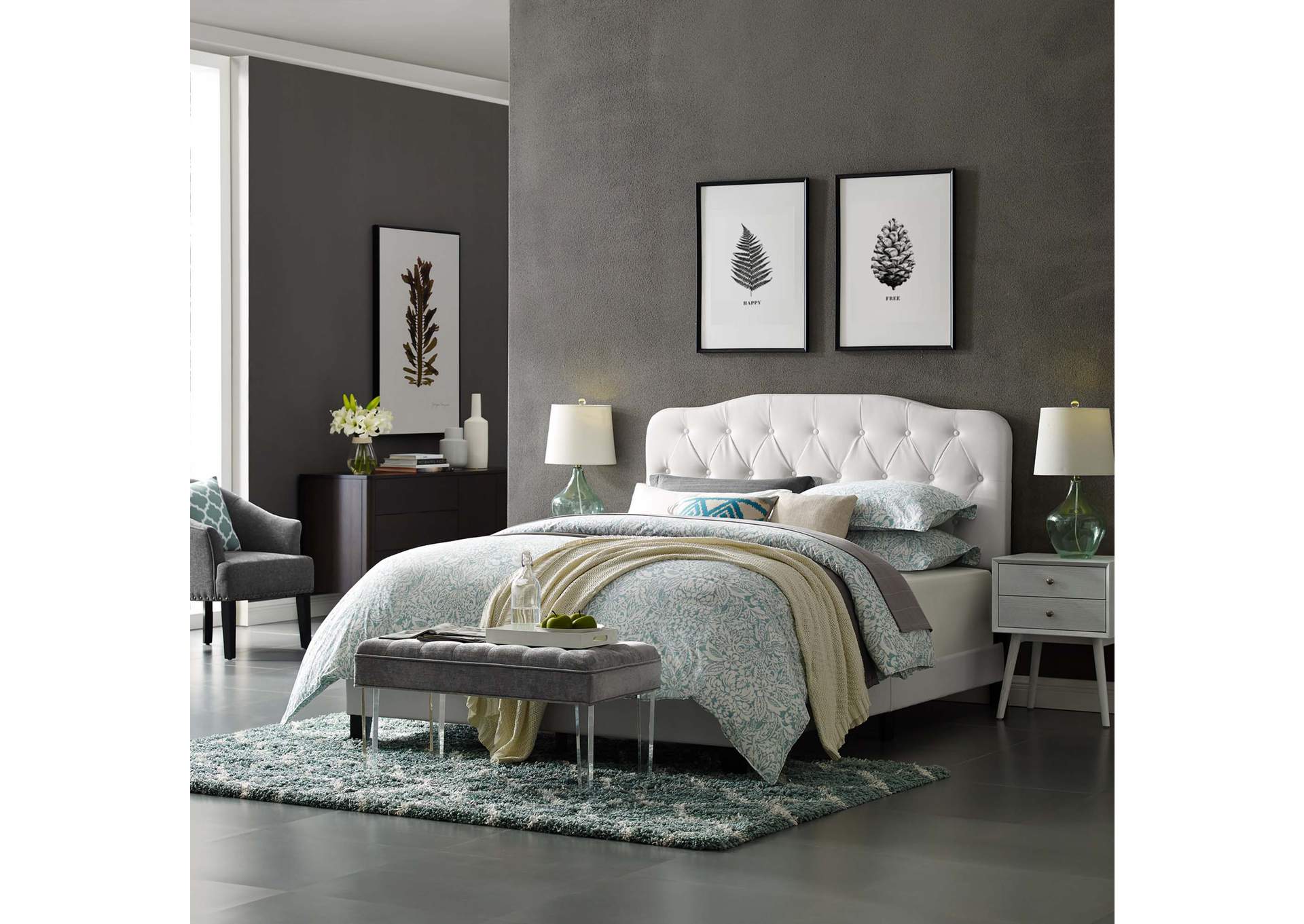 White Amelia Twin Bed - Faux Leather,Modway