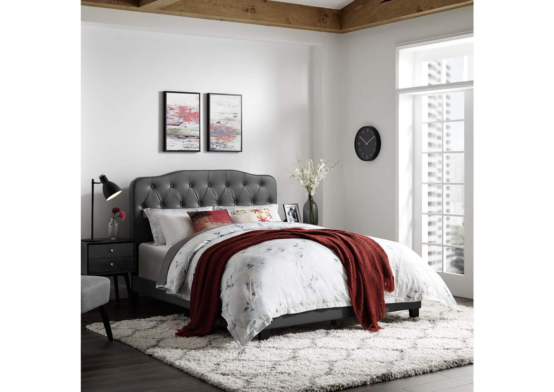 Gray Amelia Full Bed - Faux Leather,Modway