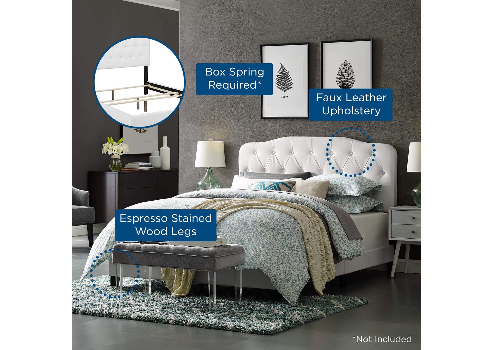 White Amelia King Bed - Faux Leather,Modway