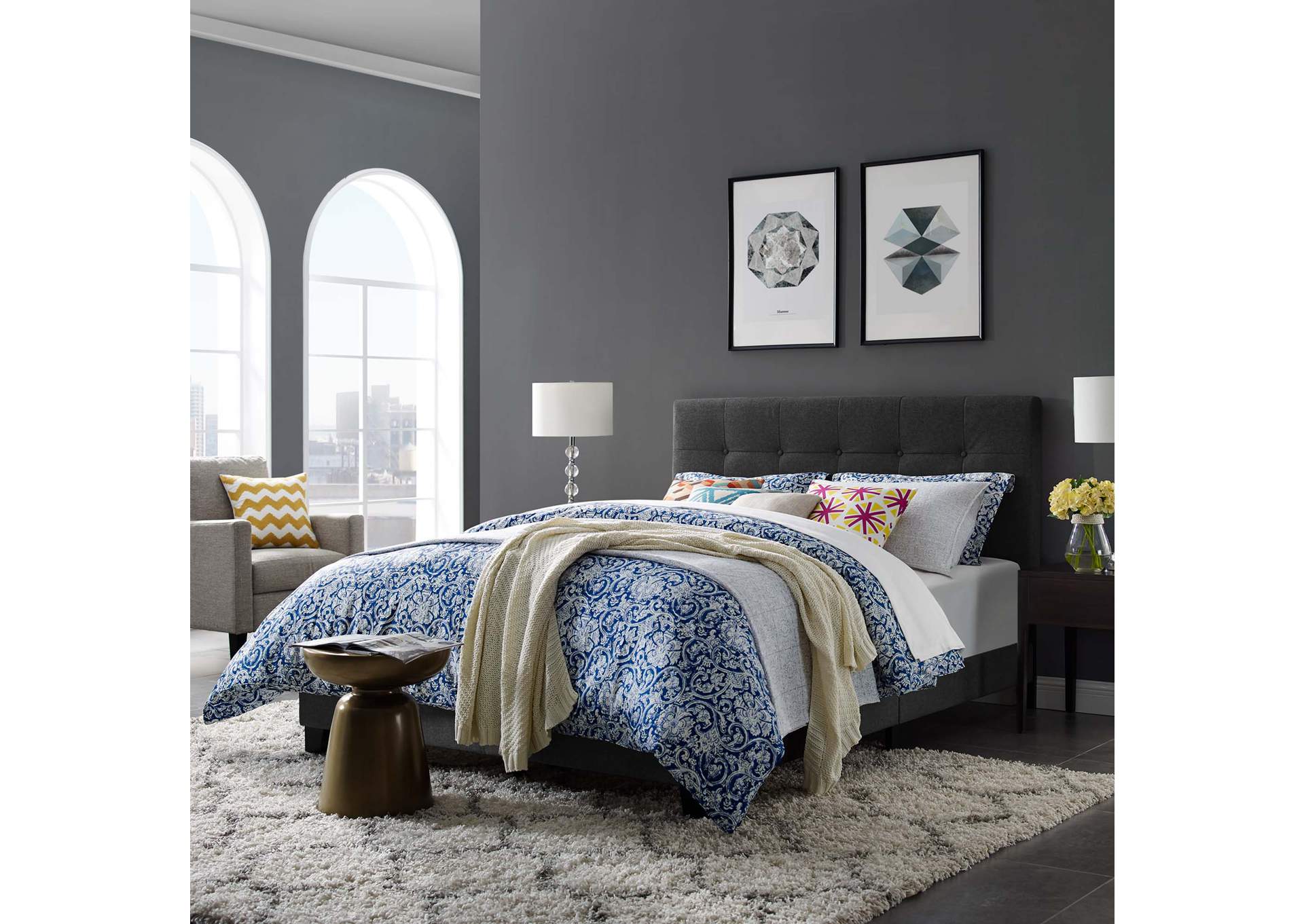 Gray Amira Twin Upholstered Bed - Fabric,Modway