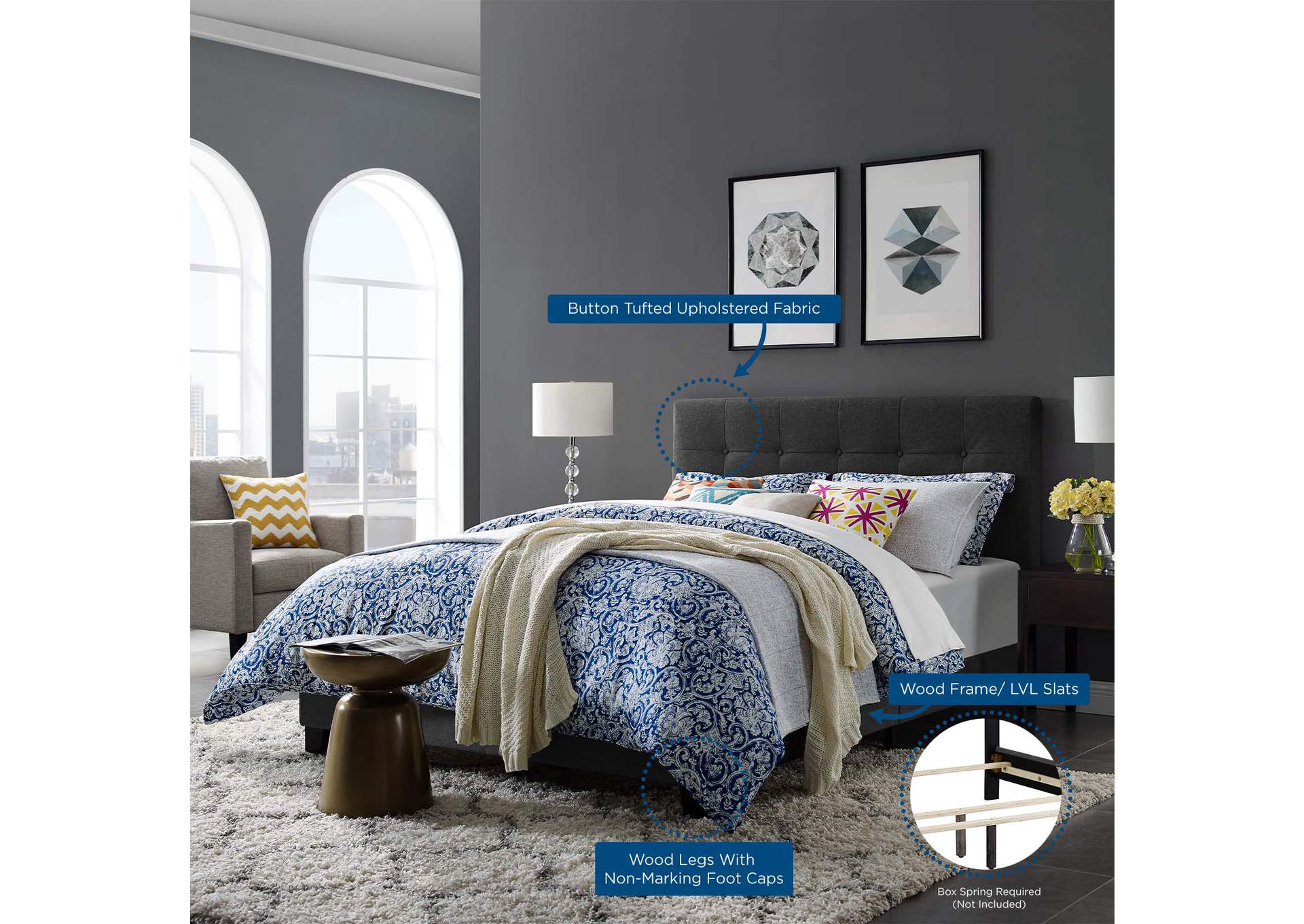 Gray Amira Queen Upholstered Bed - Fabric,Modway