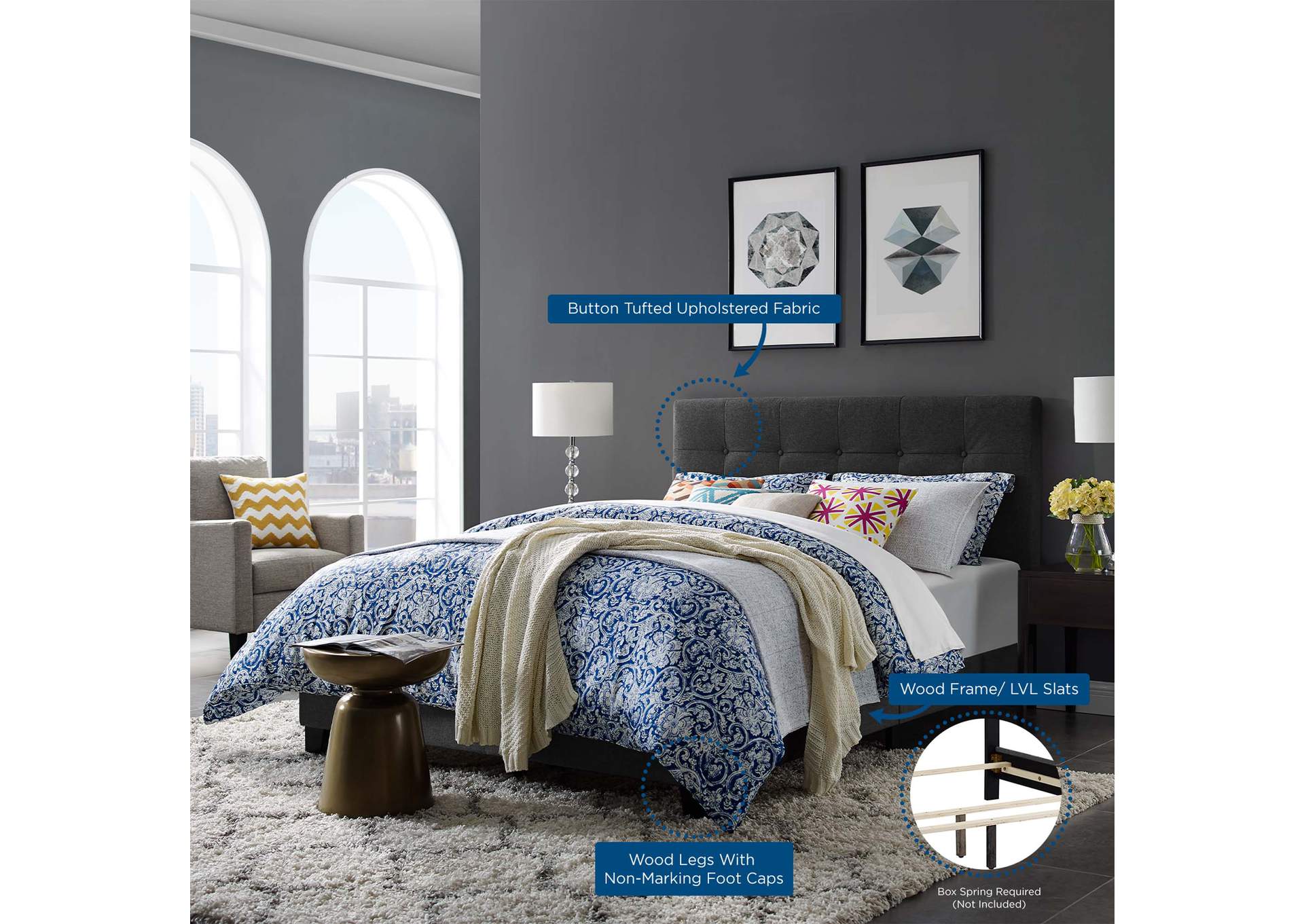 Gray Amira King Upholstered Bed - Fabric,Modway