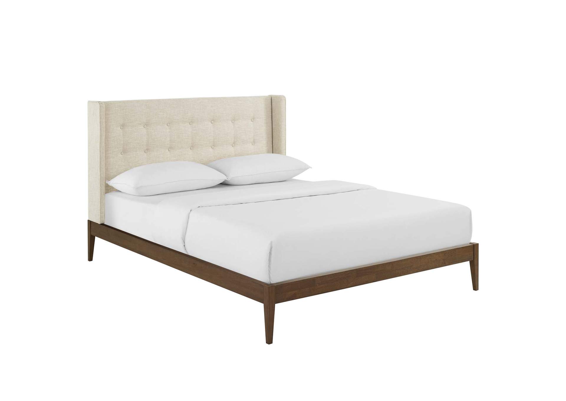 Beige Hadley Queen Wingback Upholstered Polyester Fabric Platform Bed,Modway