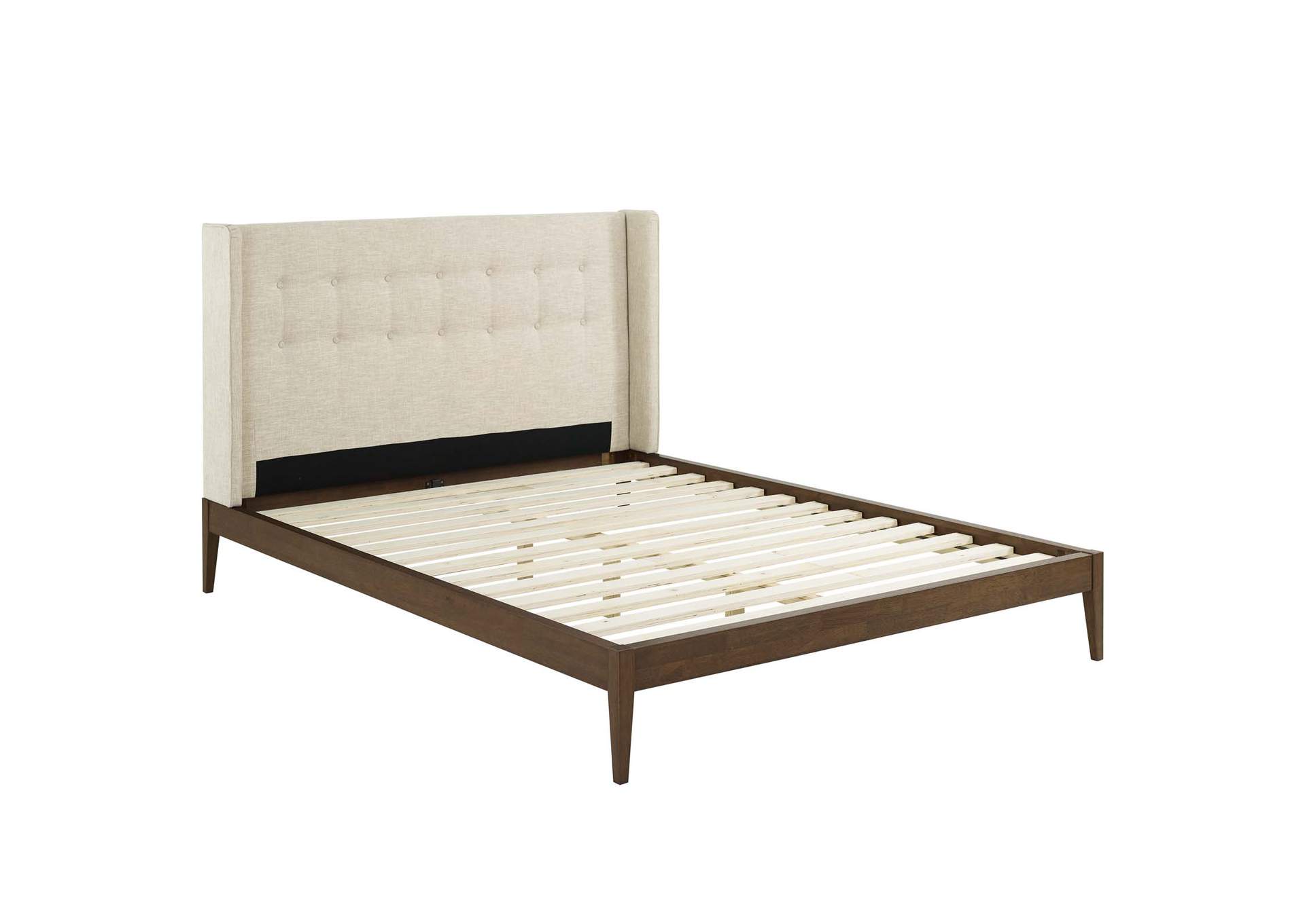 Beige Hadley Queen Wingback Upholstered Polyester Fabric Platform Bed,Modway