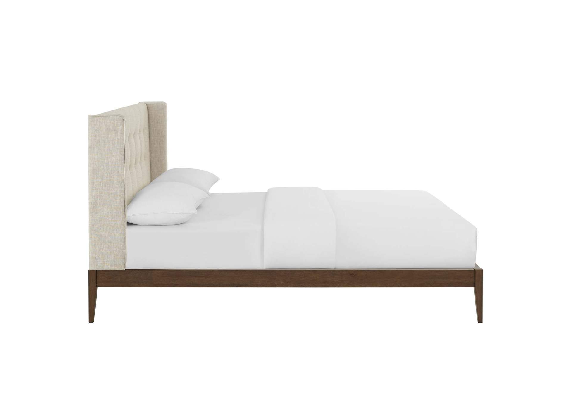 Beige Hadley Queen Wingback Upholstered Polyester Fabric Platform Bed,Modway