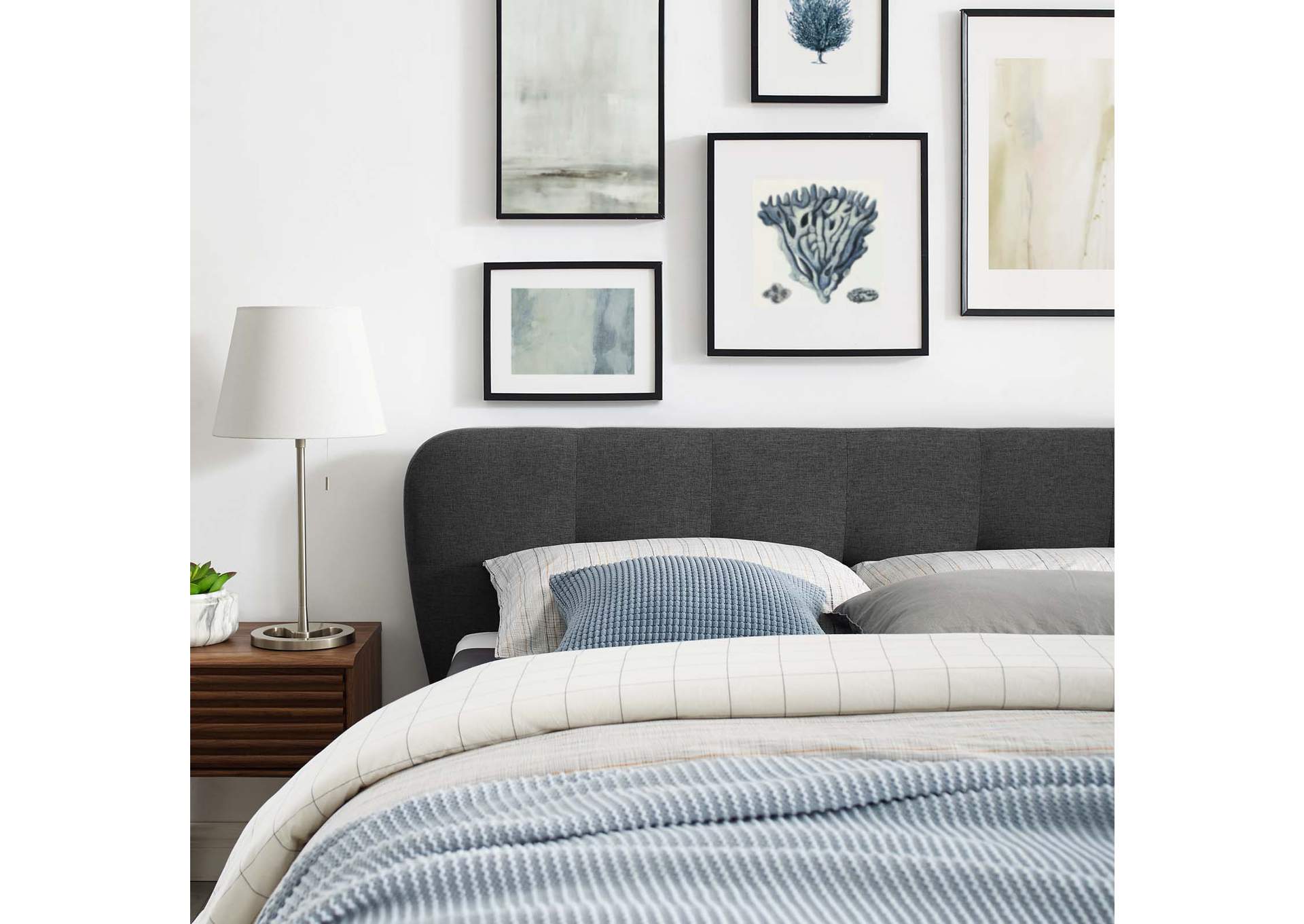 Gray Gianna Queen Upholstered Polyester Fabric Platform Bed,Modway