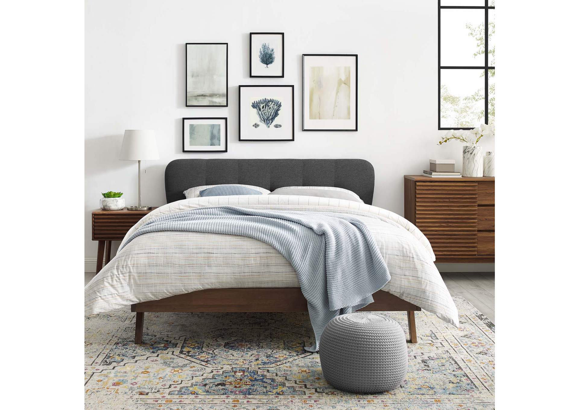 Gray Gianna Queen Upholstered Polyester Fabric Platform Bed,Modway