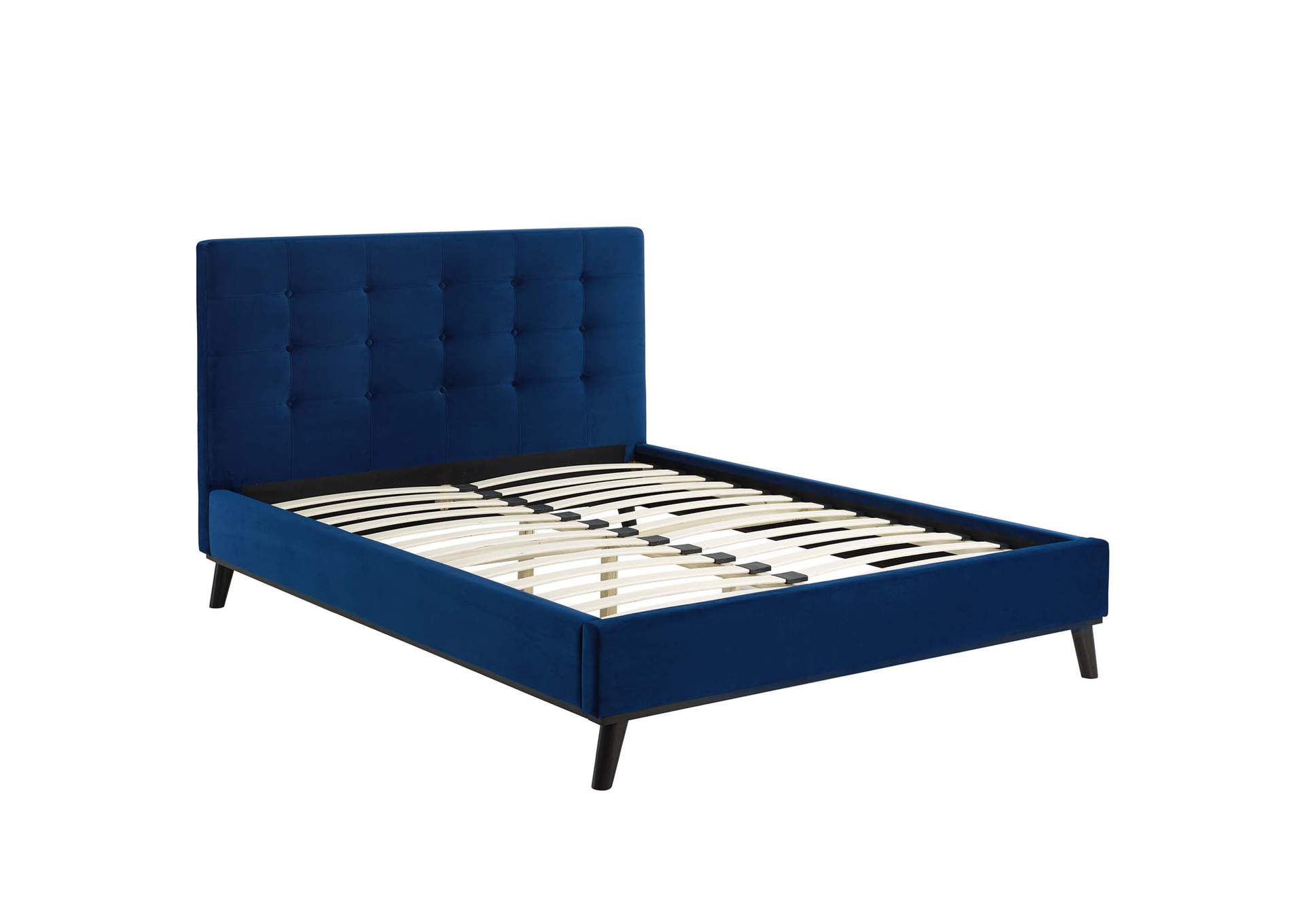 Navy McKenzie Queen Biscuit Tufted Performance Velvet Platform Bed,Modway