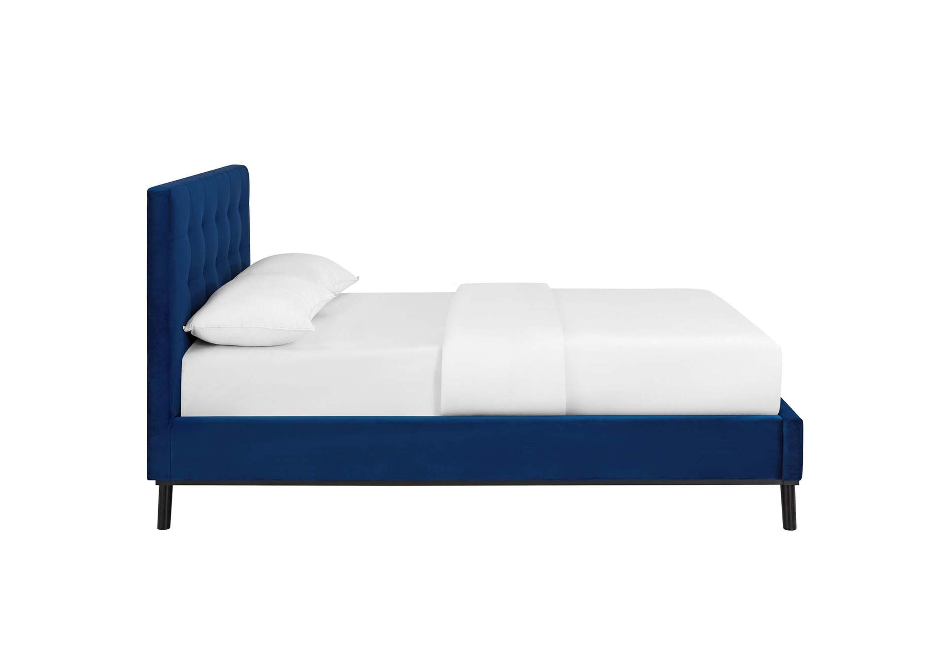 Navy McKenzie Queen Biscuit Tufted Performance Velvet Platform Bed,Modway