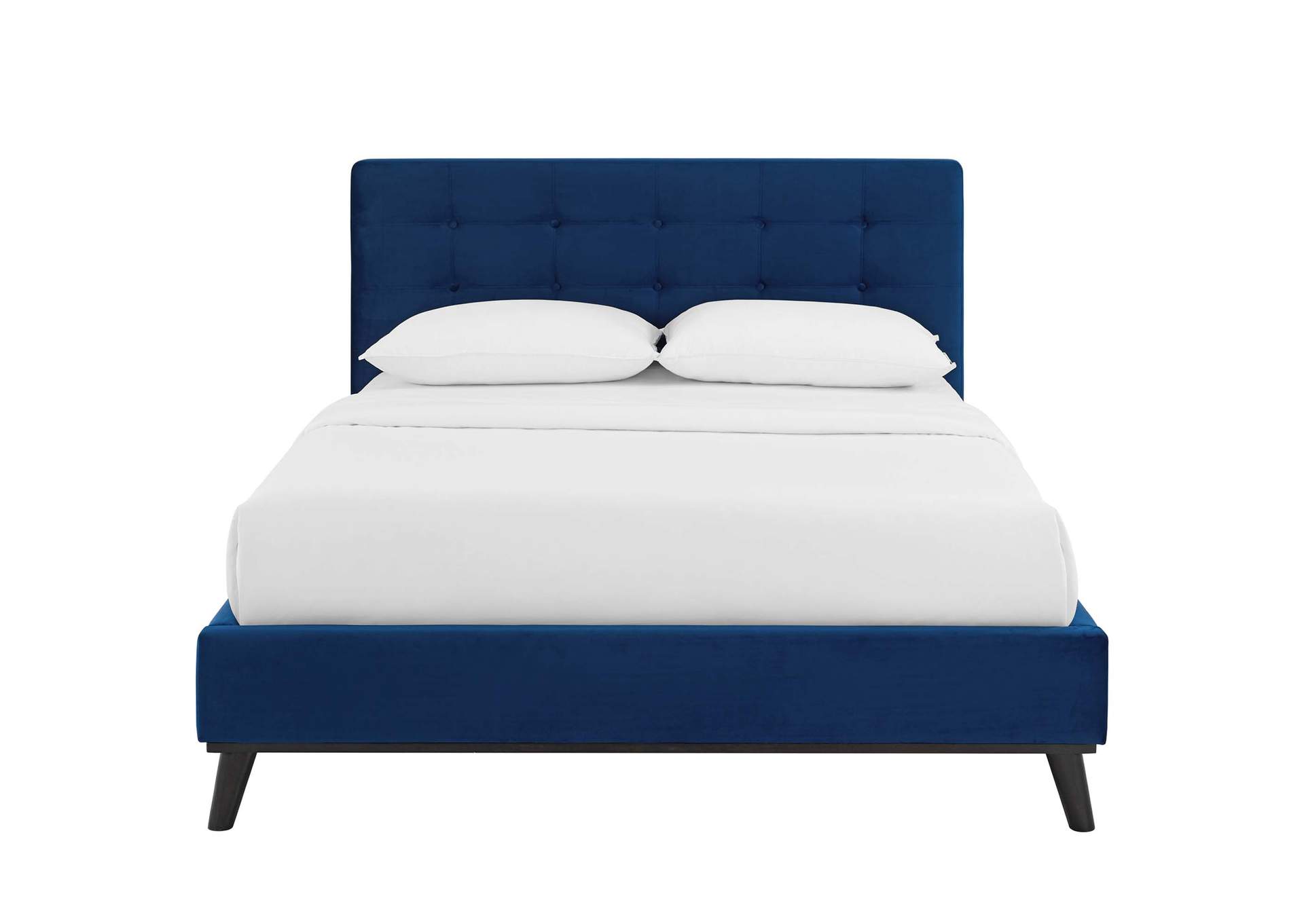 Navy McKenzie Queen Biscuit Tufted Performance Velvet Platform Bed,Modway