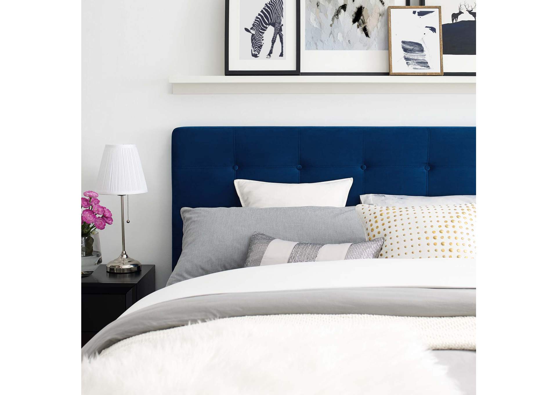 Navy McKenzie Queen Biscuit Tufted Performance Velvet Platform Bed,Modway