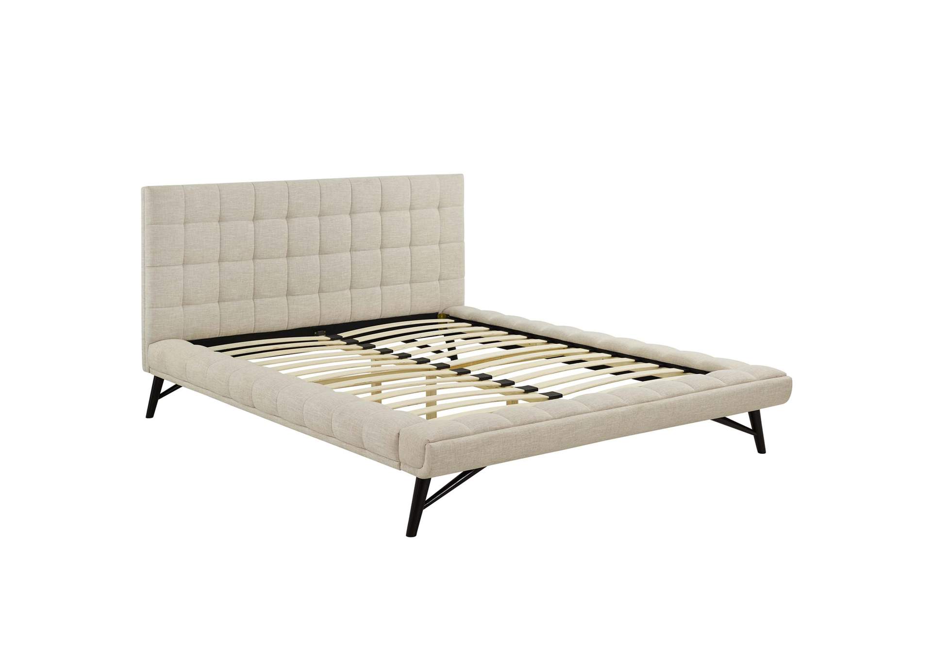 Beige Julia Queen Biscuit Tufted Upholstered Fabric Platform Bed,Modway