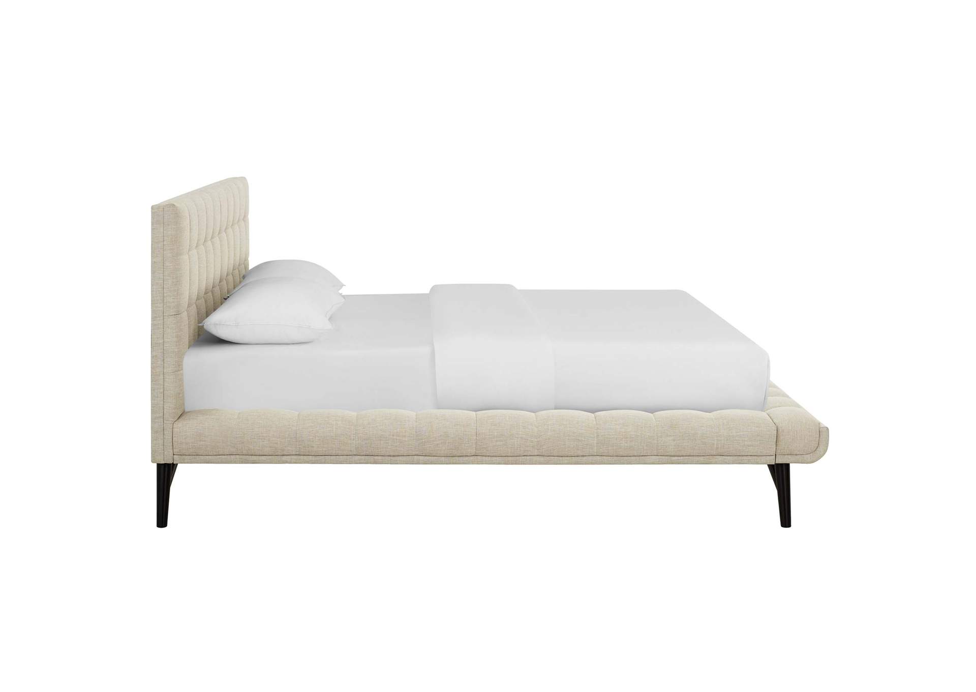 Beige Julia Queen Biscuit Tufted Upholstered Fabric Platform Bed,Modway