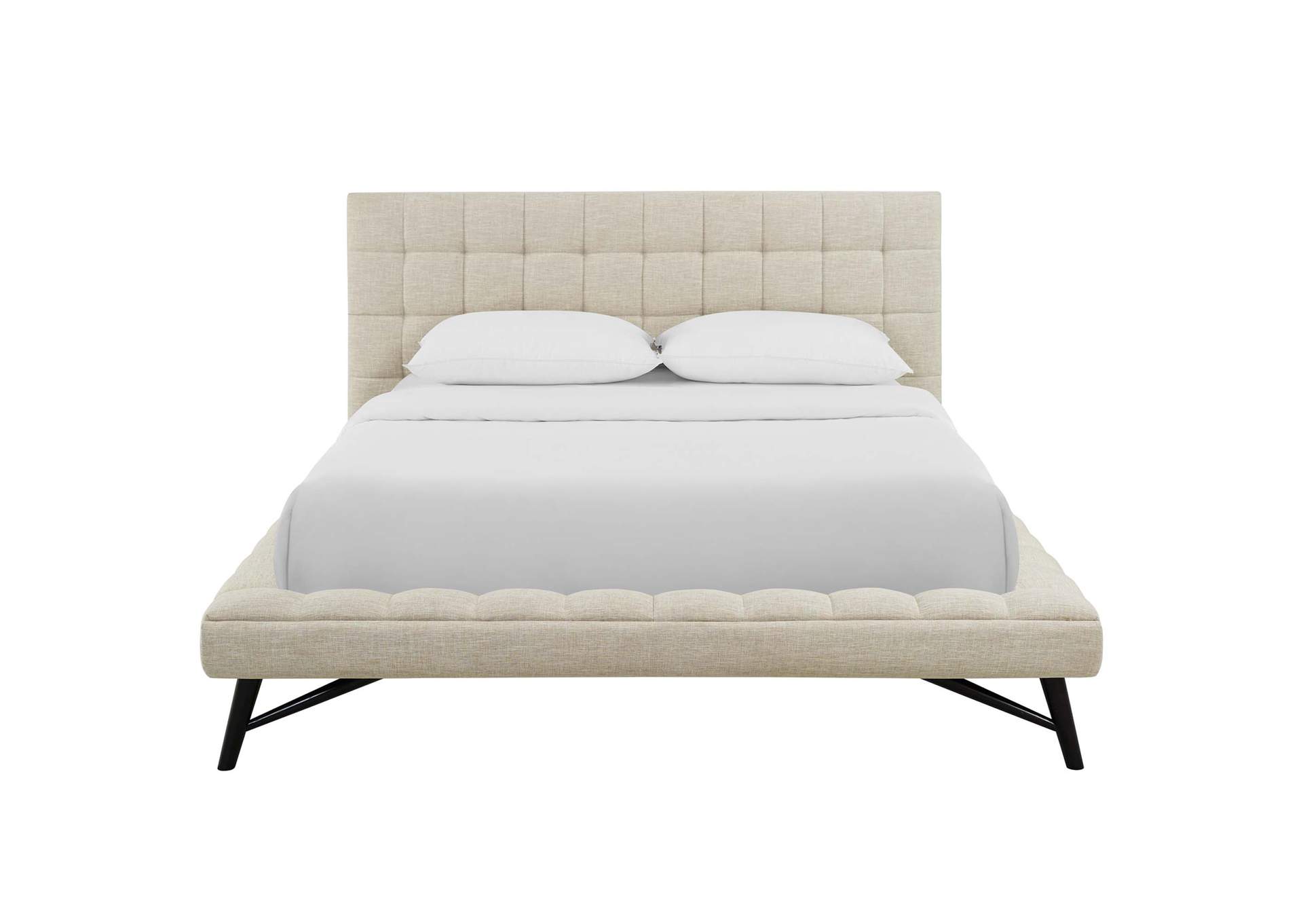 Beige Julia Queen Biscuit Tufted Upholstered Fabric Platform Bed,Modway