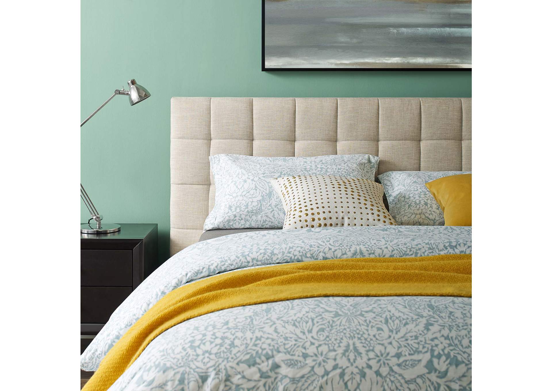 Beige Julia Queen Biscuit Tufted Upholstered Fabric Platform Bed,Modway