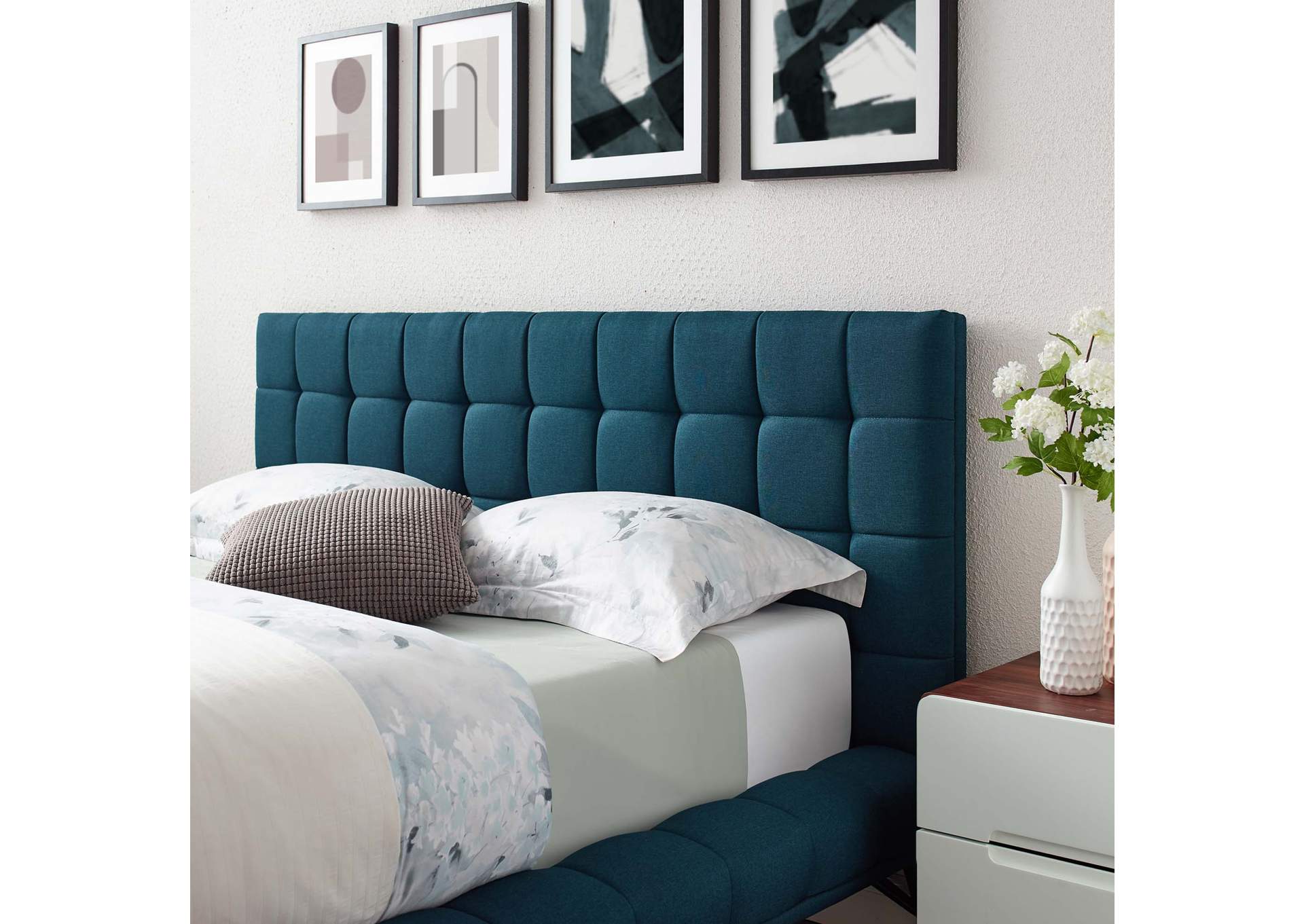 Blue Julia Queen Biscuit Tufted Upholstered Fabric Platform Bed,Modway