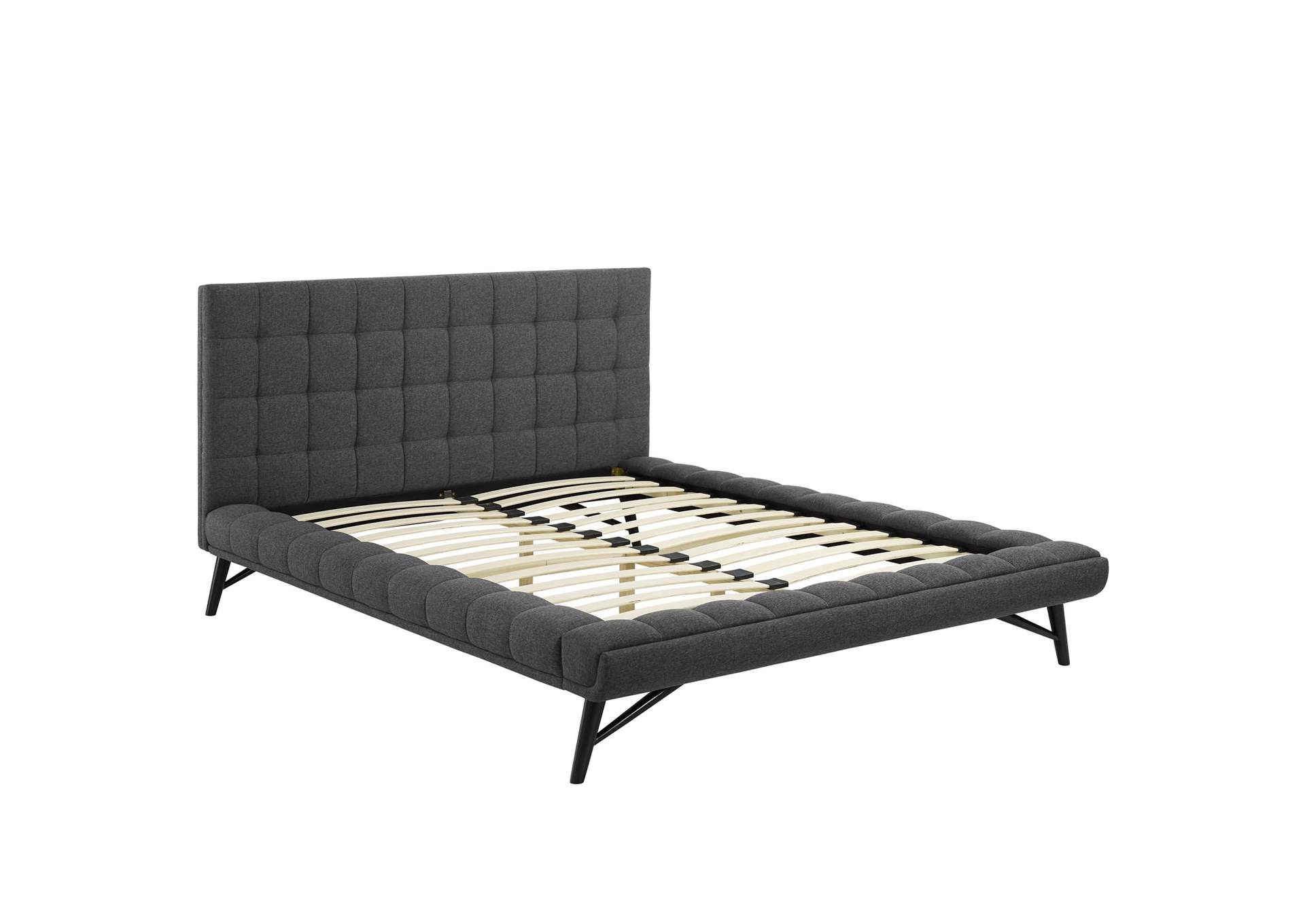 Gray Julia Queen Biscuit Tufted Upholstered Fabric Platform Bed,Modway