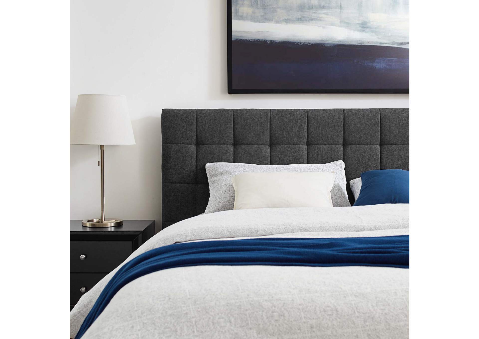 Gray Julia Queen Biscuit Tufted Upholstered Fabric Platform Bed,Modway