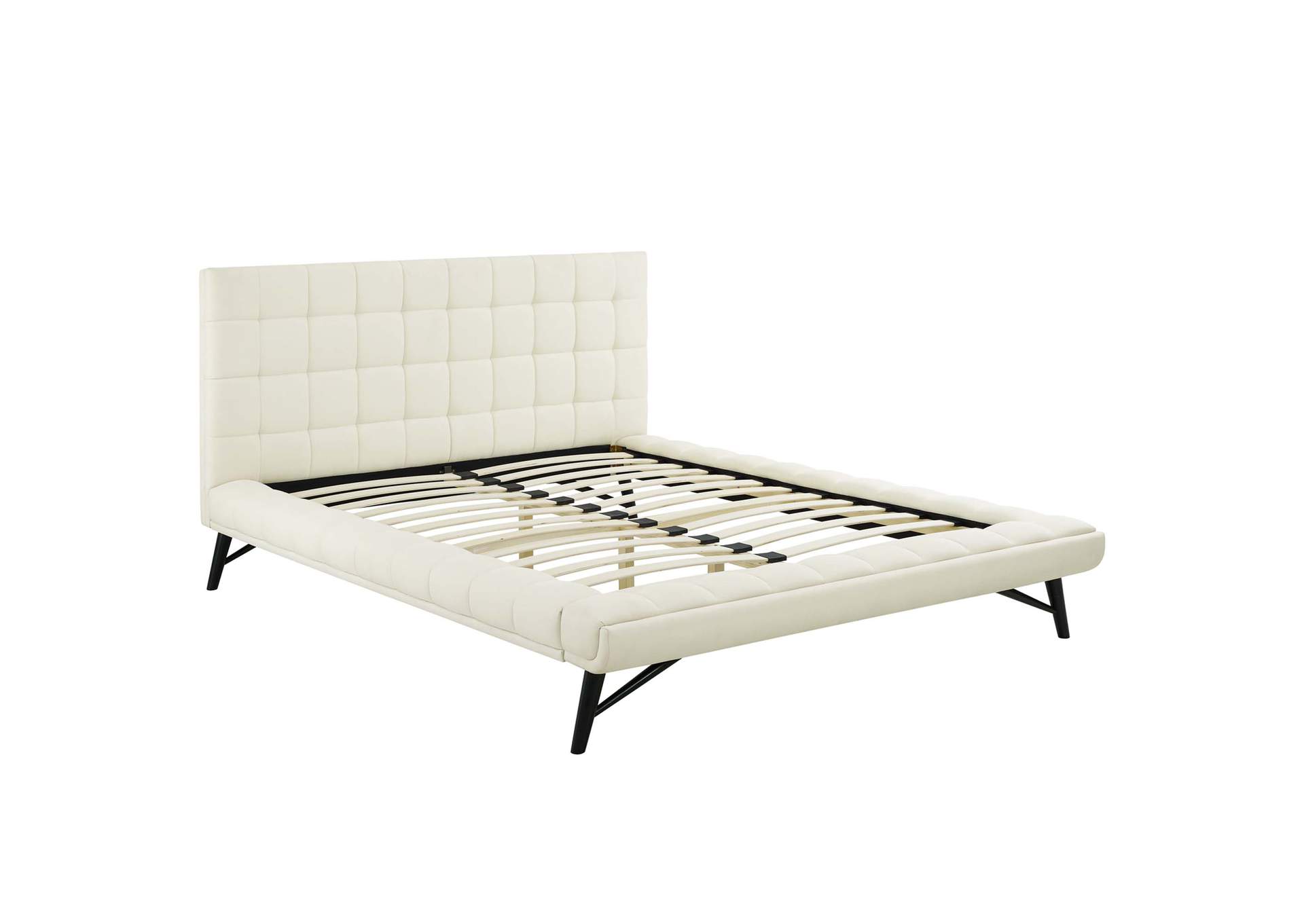 Ivory Julia Queen Biscuit Tufted Upholstered Fabric Platform Bed,Modway
