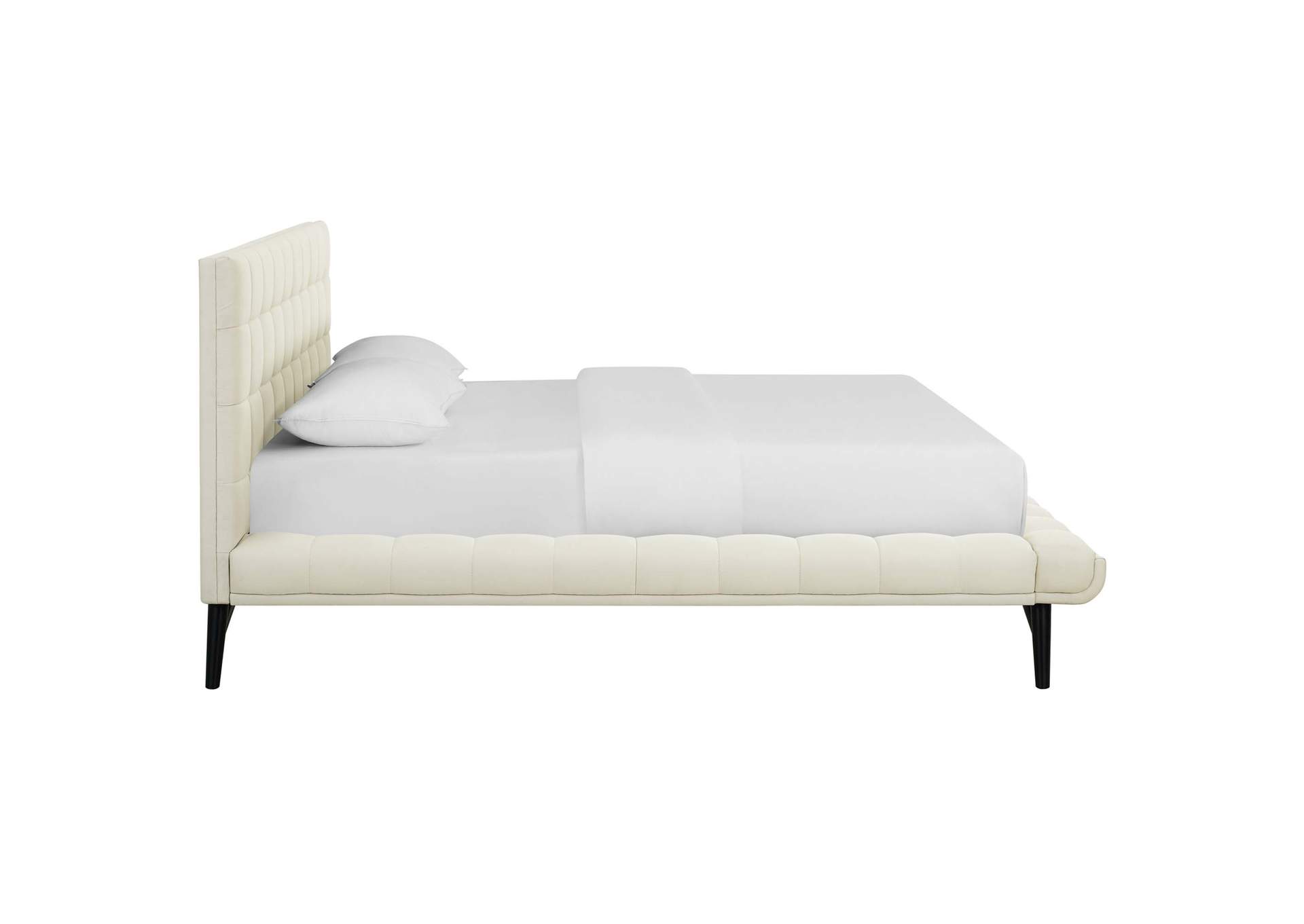 Ivory Julia Queen Biscuit Tufted Upholstered Fabric Platform Bed,Modway