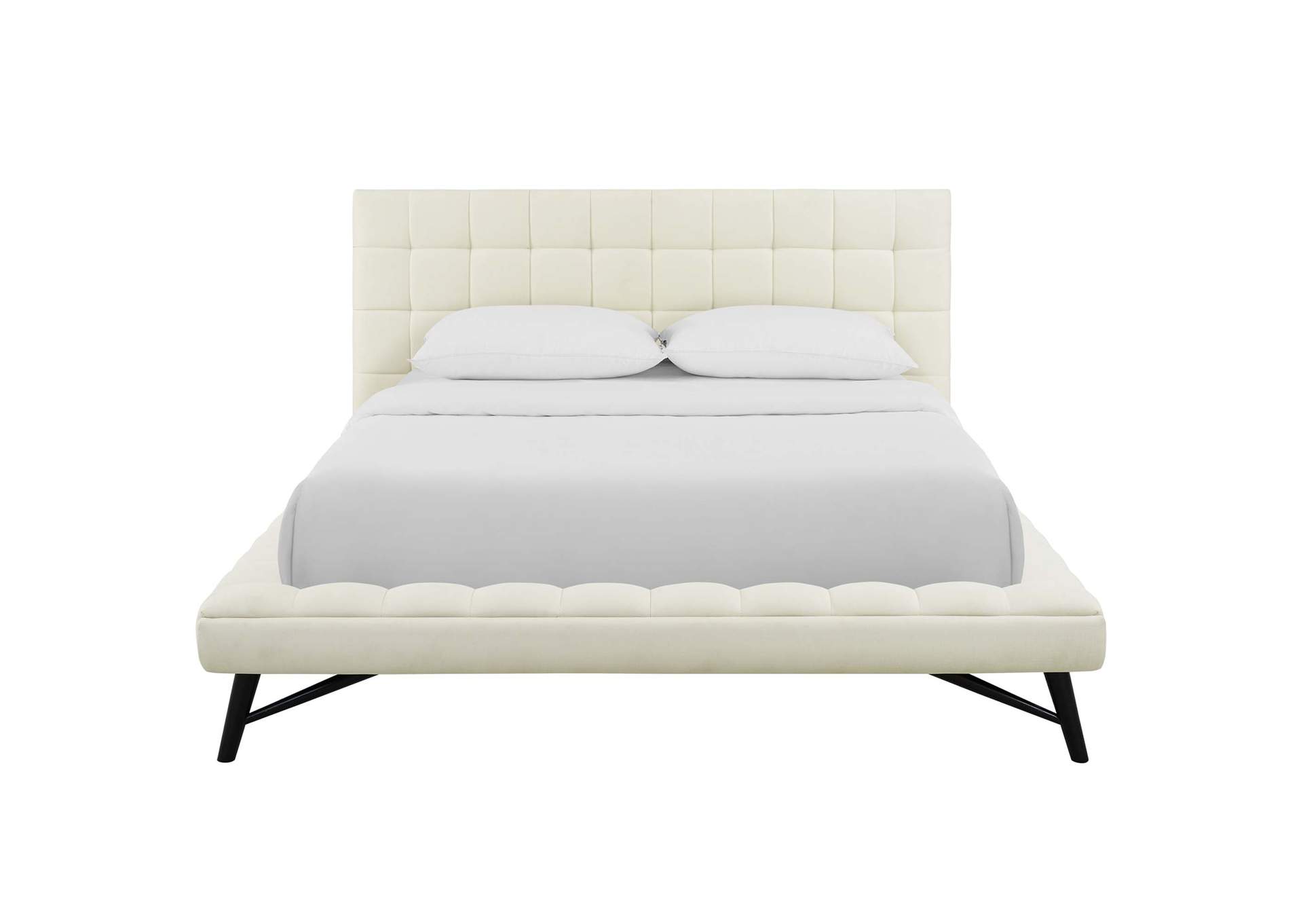 Ivory Julia Queen Biscuit Tufted Upholstered Fabric Platform Bed,Modway