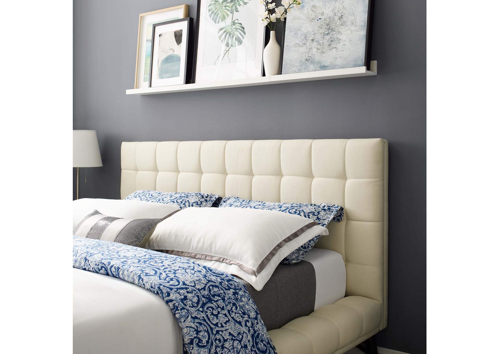Ivory Julia Queen Biscuit Tufted Upholstered Fabric Platform Bed,Modway