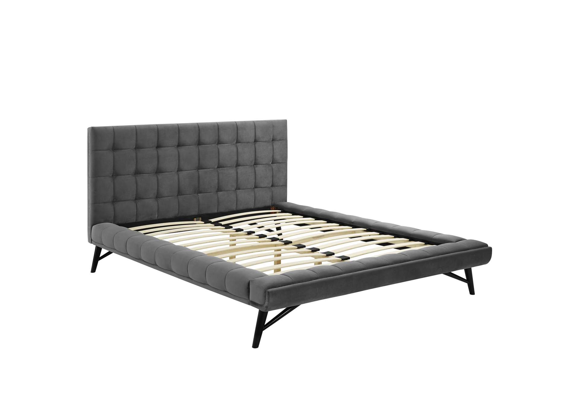 Julia Gray Queen Biscuit Tufted Performance Velvet Platform Bed,Modway