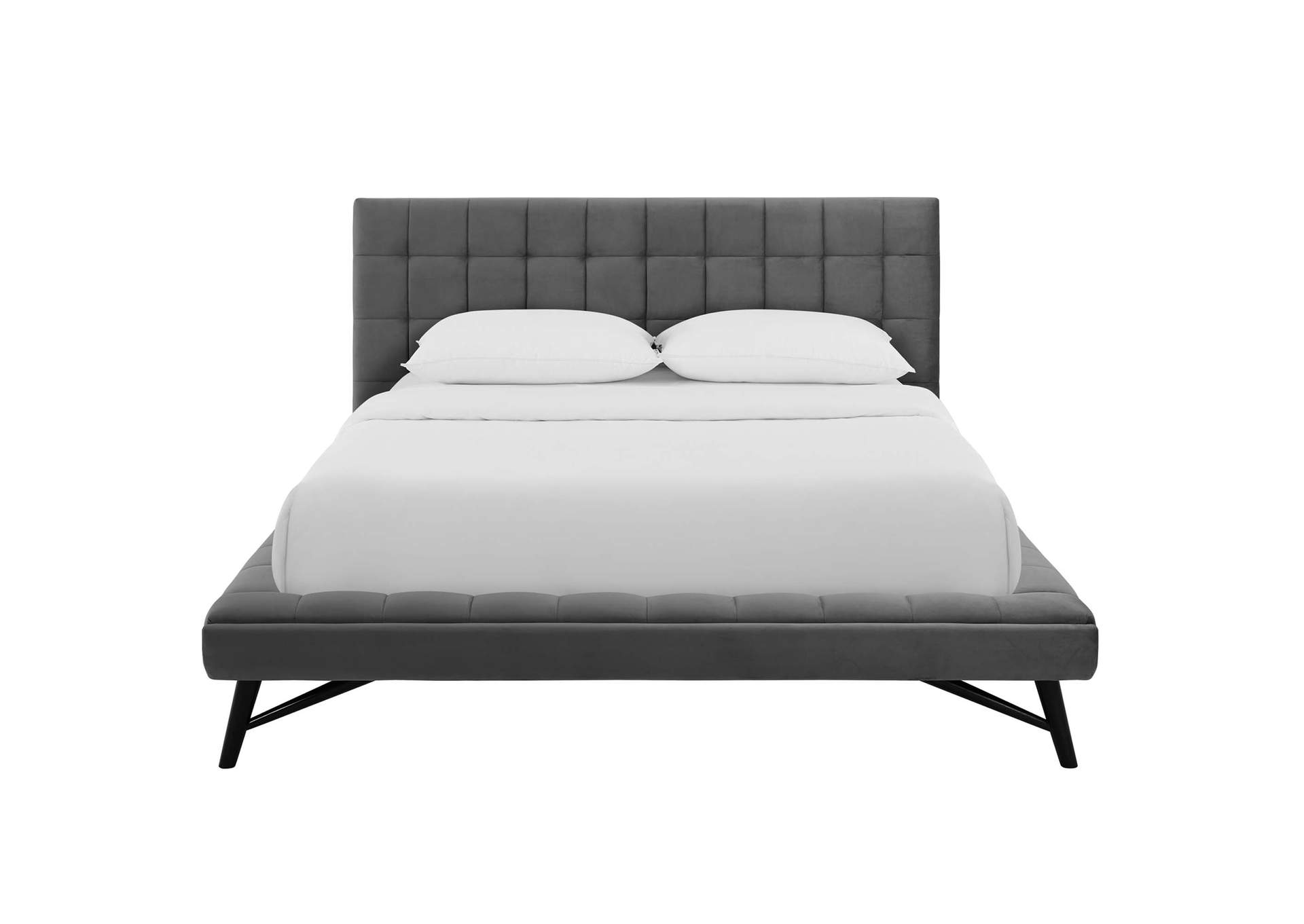 Julia Gray Queen Biscuit Tufted Performance Velvet Platform Bed,Modway
