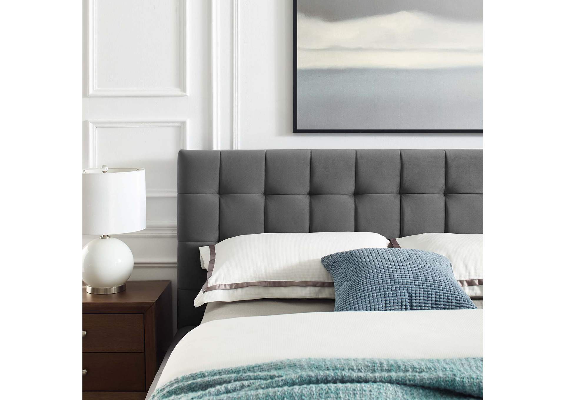 Julia Gray Queen Biscuit Tufted Performance Velvet Platform Bed,Modway