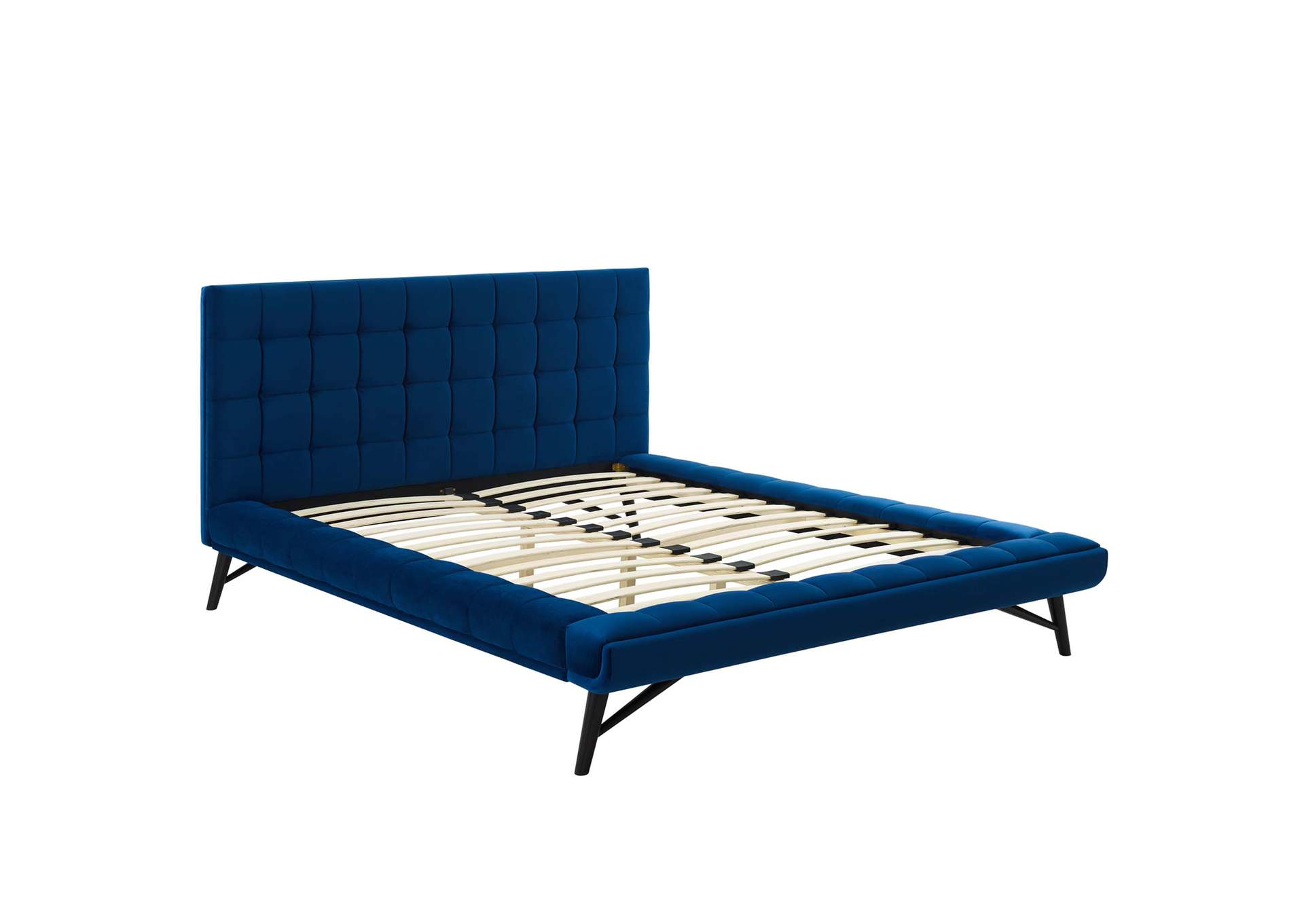 Navy Julia Queen Biscuit Tufted Performance Velvet Platform Bed,Modway