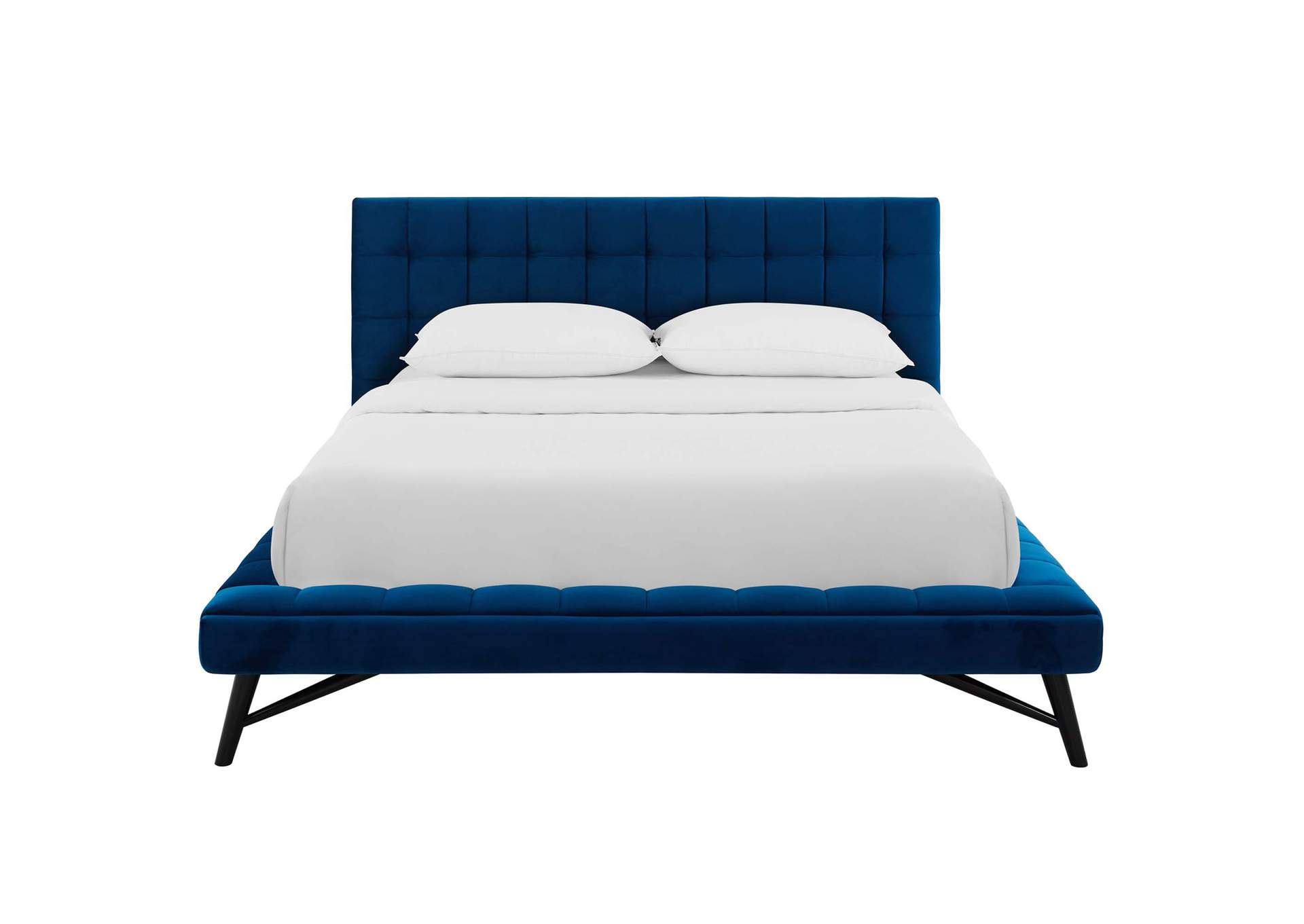 Navy Julia Queen Biscuit Tufted Performance Velvet Platform Bed,Modway