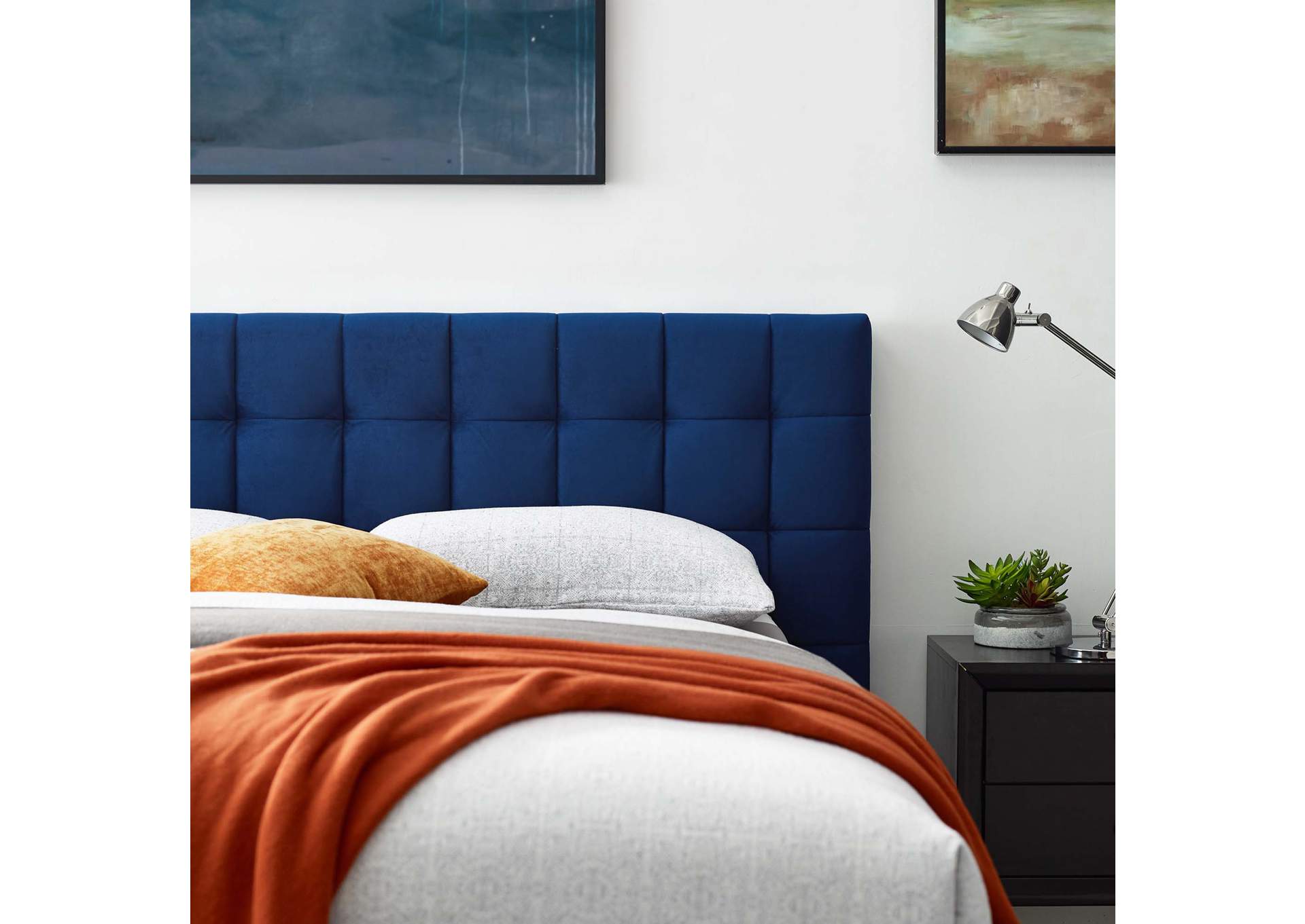Navy Julia Queen Biscuit Tufted Performance Velvet Platform Bed,Modway