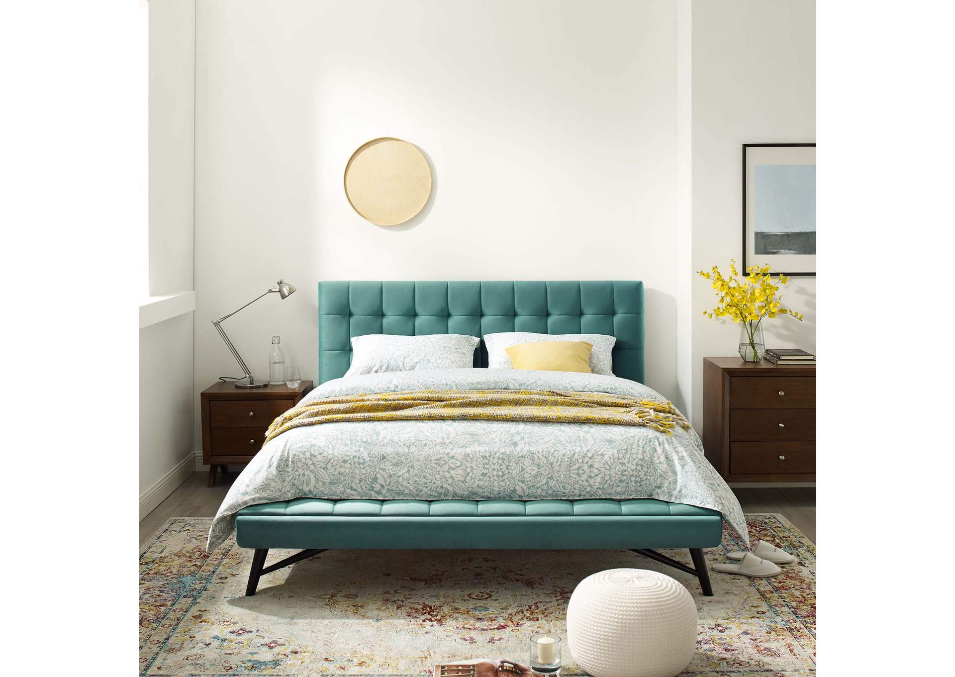 Teal Julia Queen Biscuit Tufted Performance Velvet Platform Bed,Modway