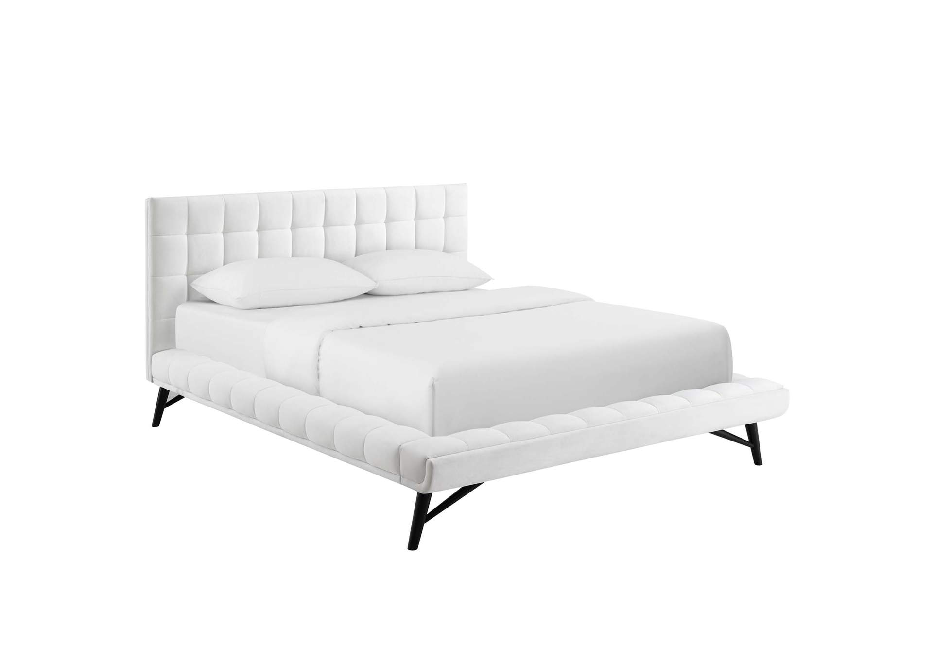 White Julia Queen Biscuit Tufted Performance Velvet Platform Bed,Modway