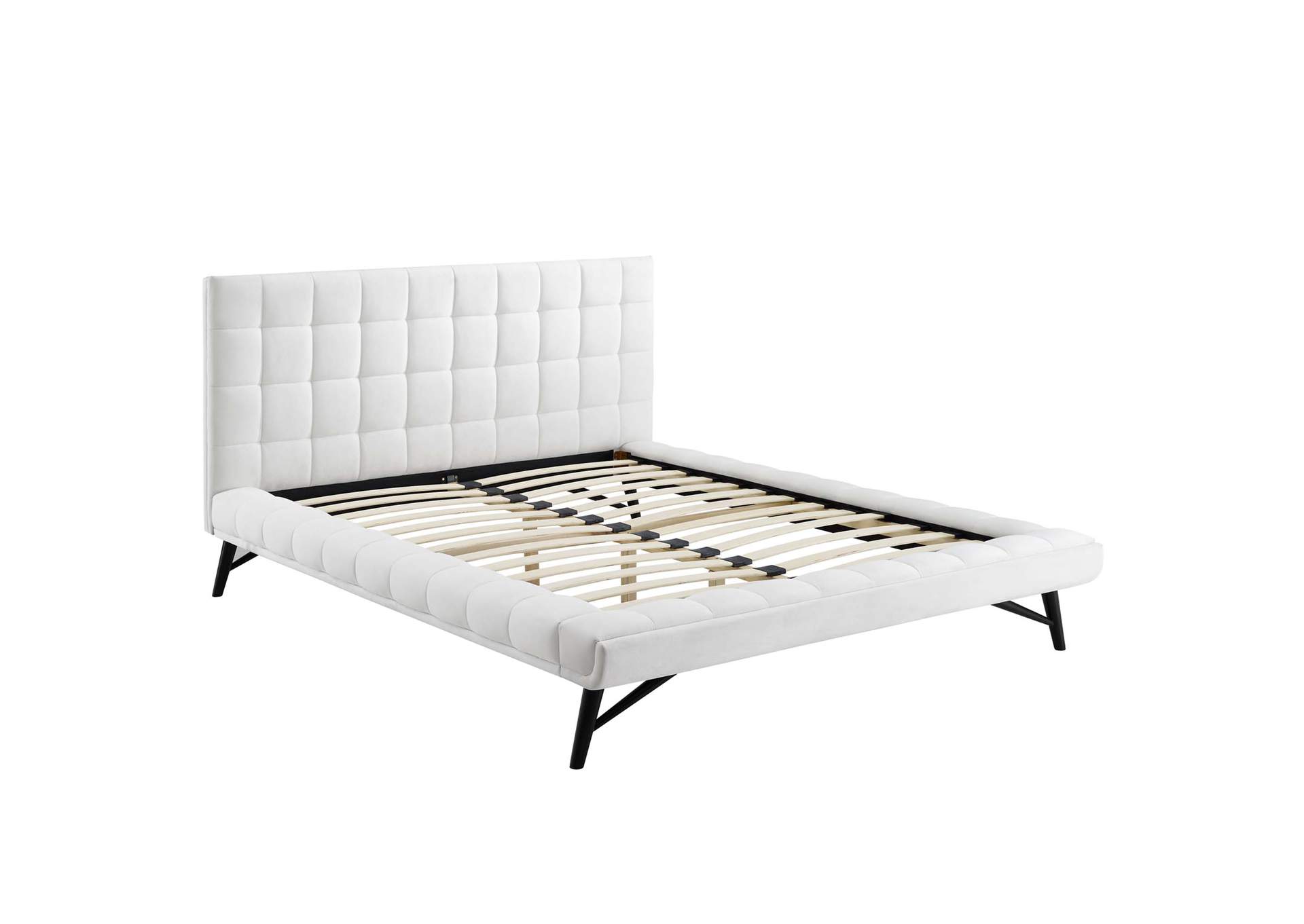 White Julia Queen Biscuit Tufted Performance Velvet Platform Bed,Modway