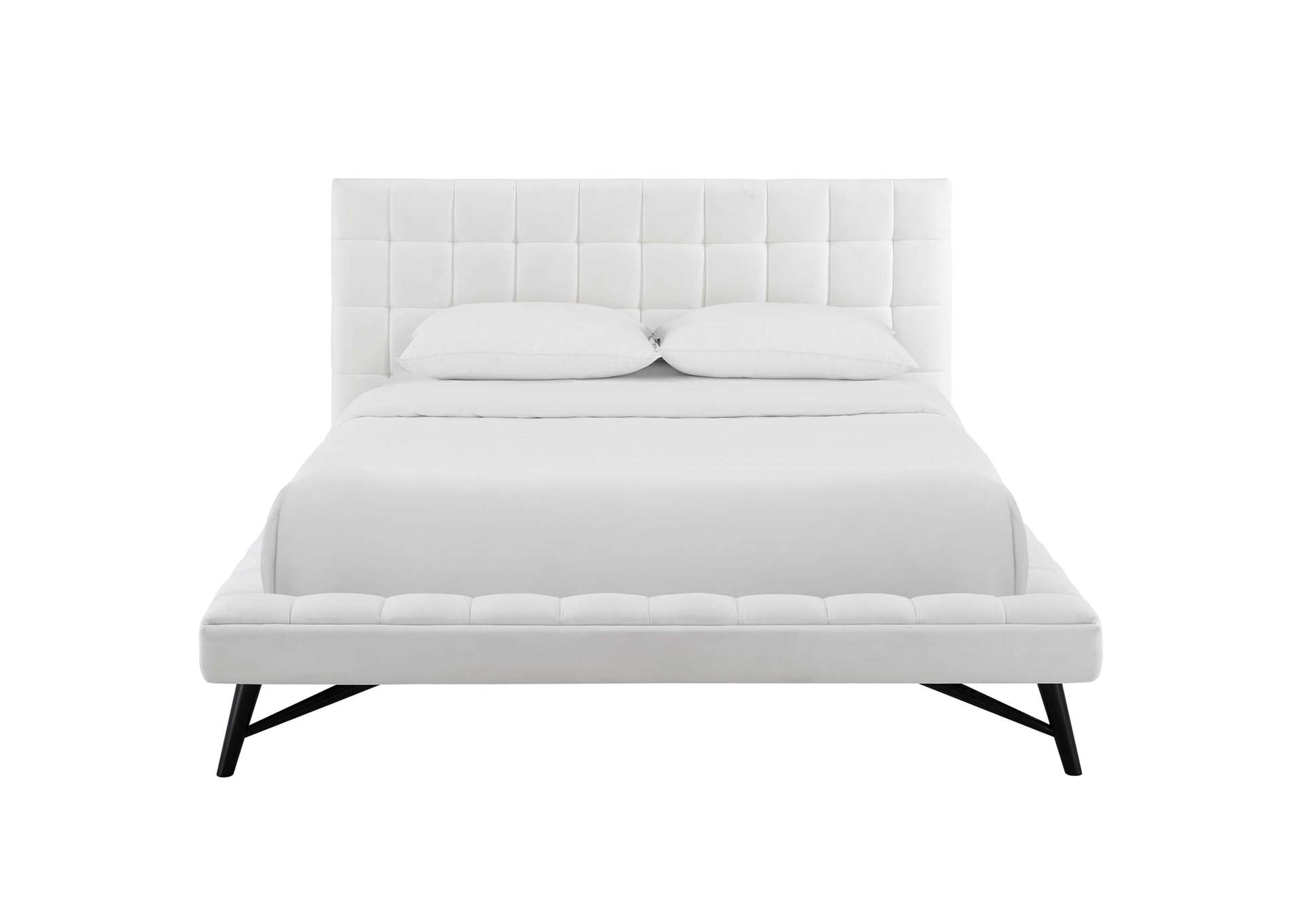 White Julia Queen Biscuit Tufted Performance Velvet Platform Bed,Modway