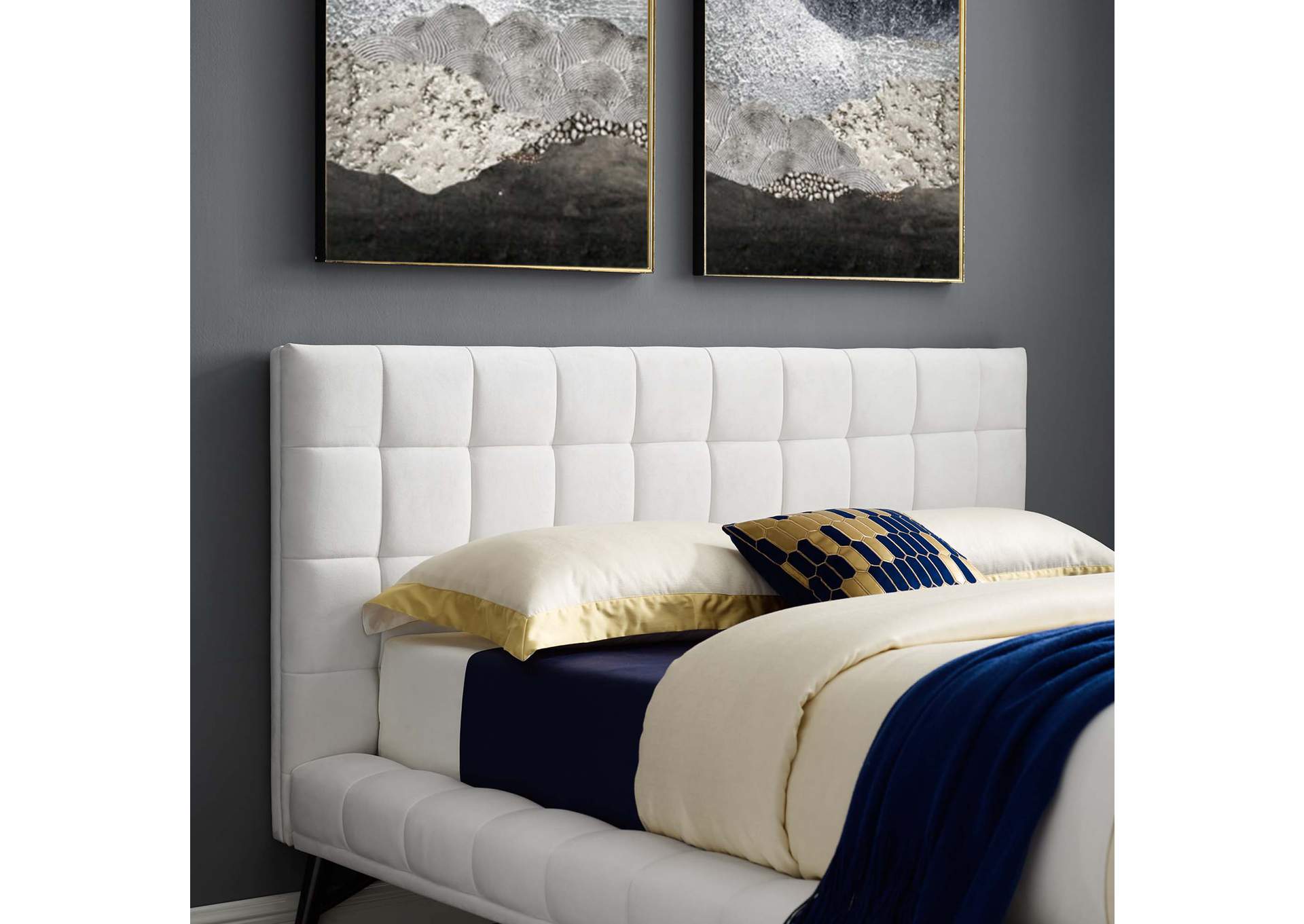 White Julia Queen Biscuit Tufted Performance Velvet Platform Bed,Modway