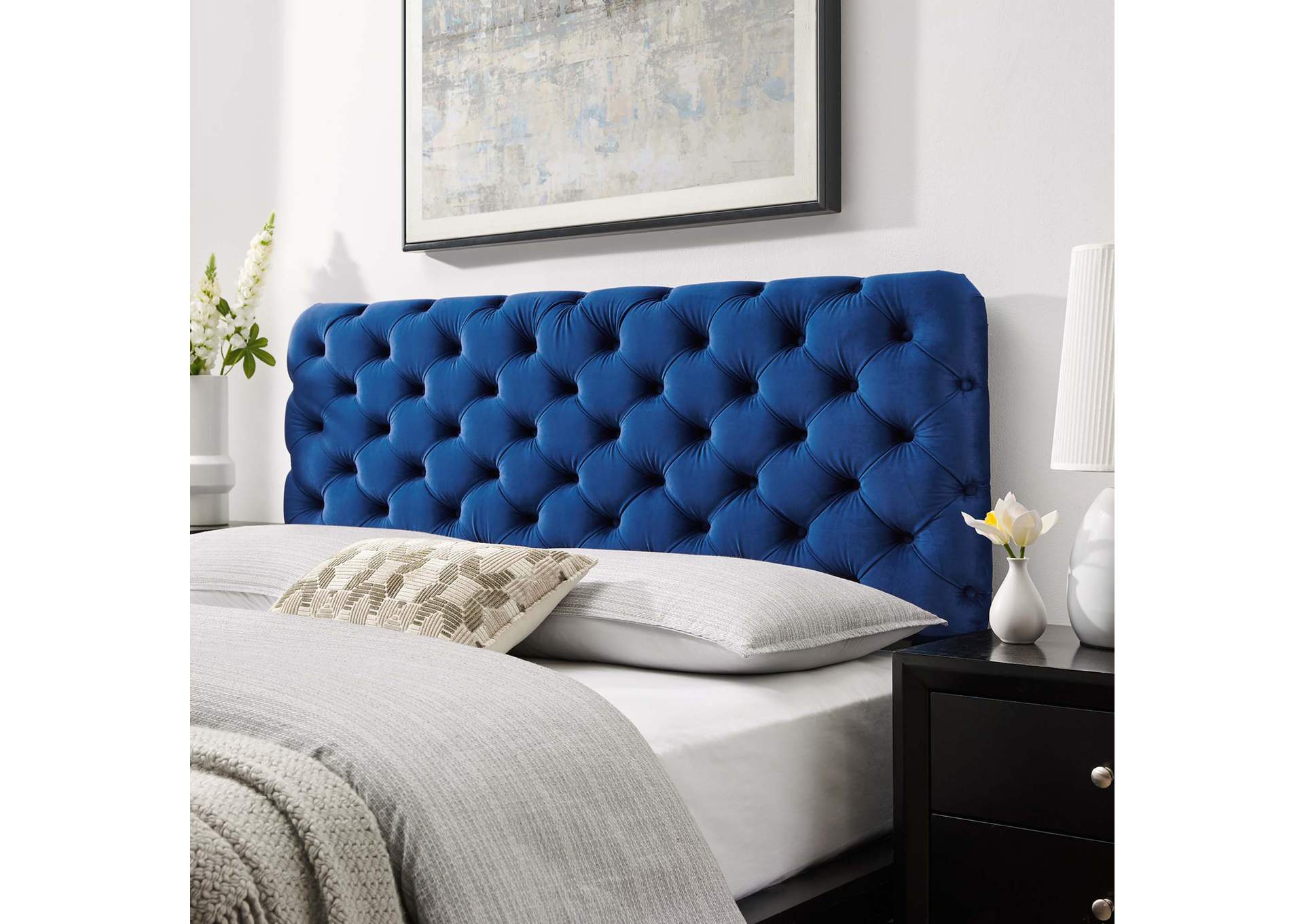 Lizzy Navy Tufted Twin Performance Velvet Headboard,Modway