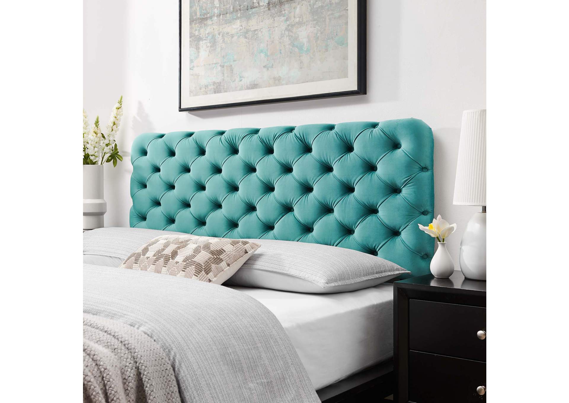 Lizzy Teal Tufted Twin Performance Velvet Headboard,Modway